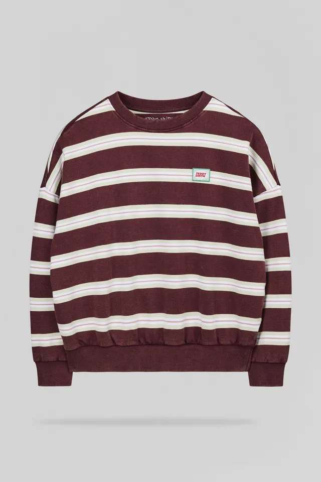 Teddy Smith S-Kate RC Jr sweat enfant bordeaux rayé coton