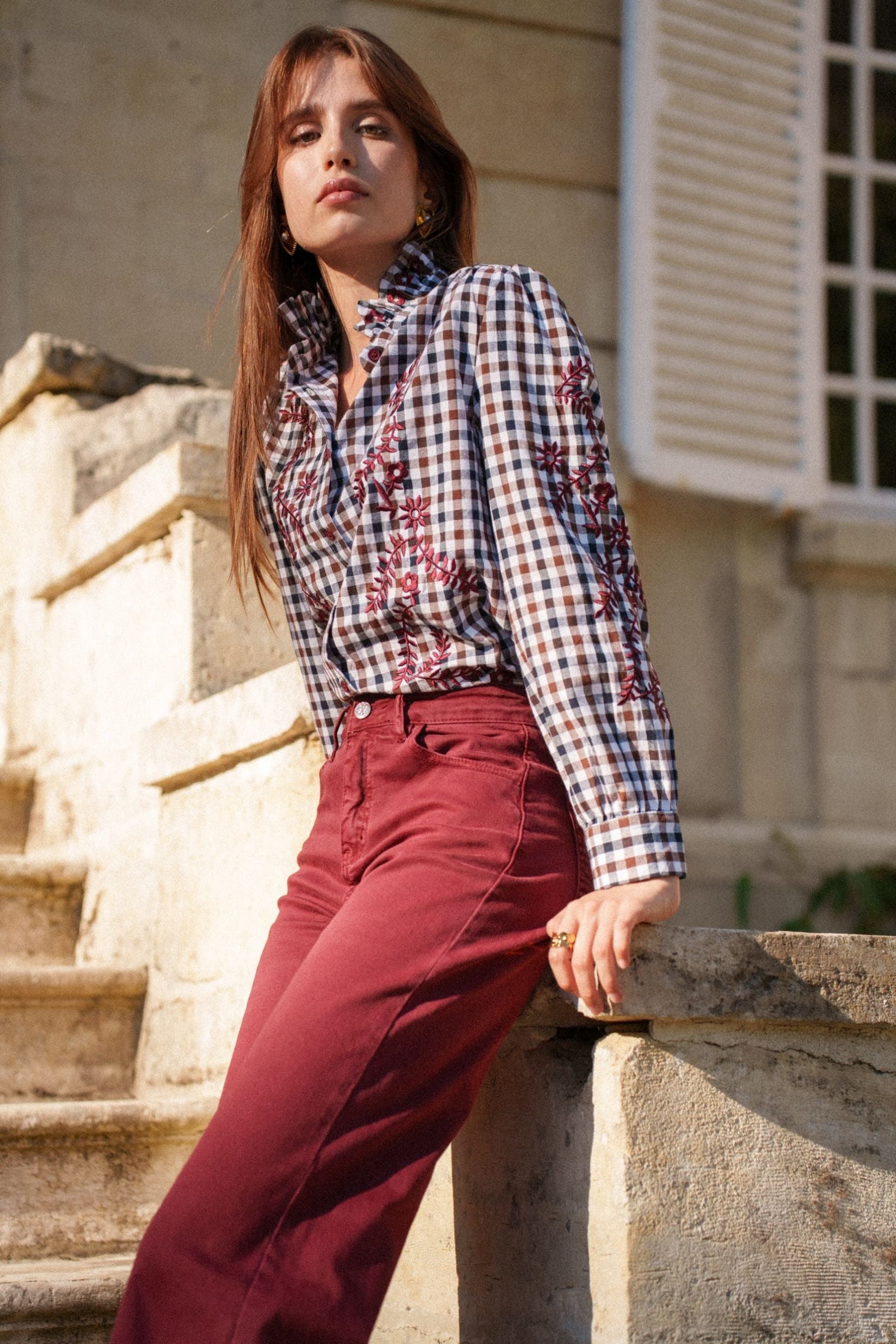 Maison Onado Clotilde jean wide leg brique large ourlet