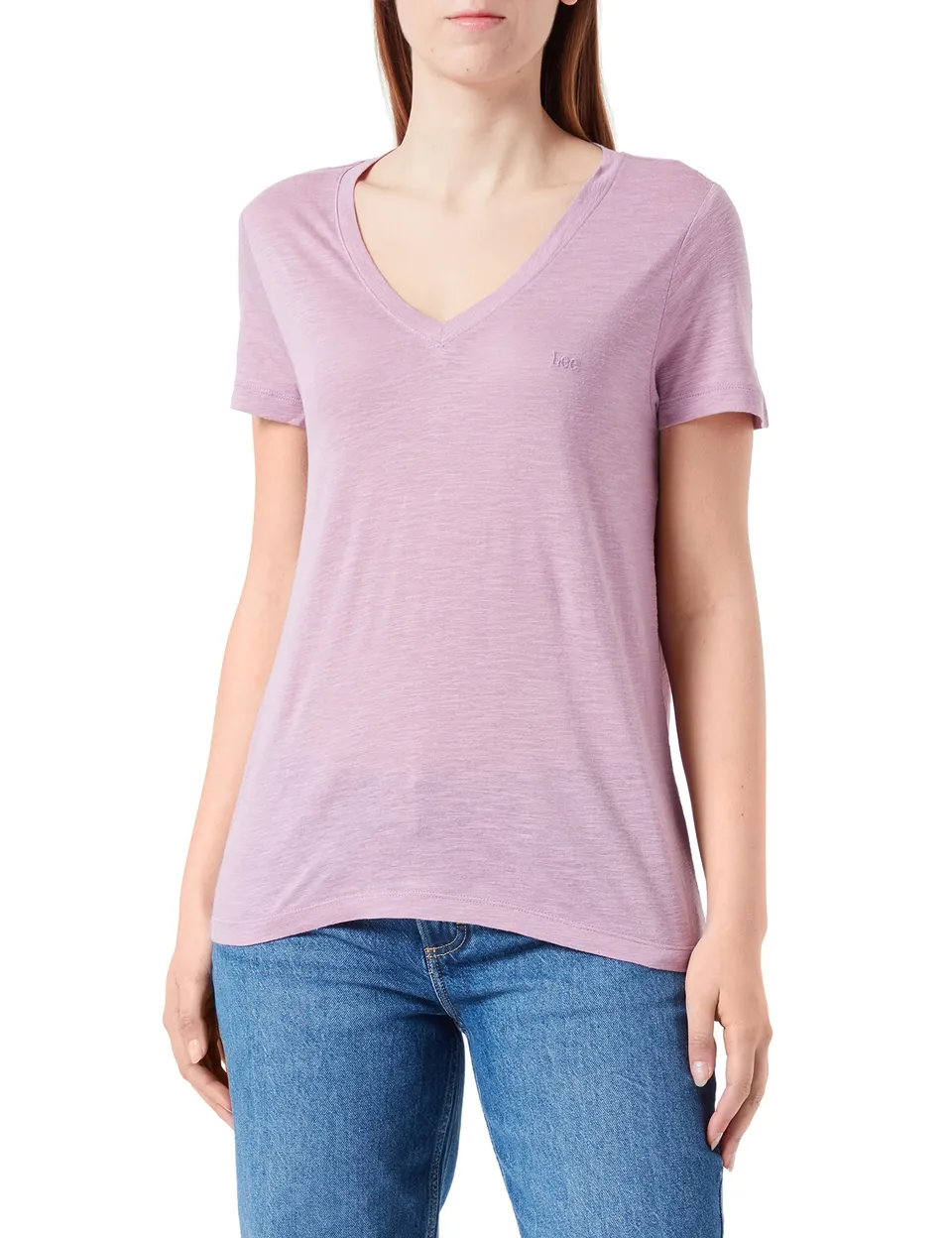 Lee T-shirt Col en V Femme lin lyocell coupe décontractée