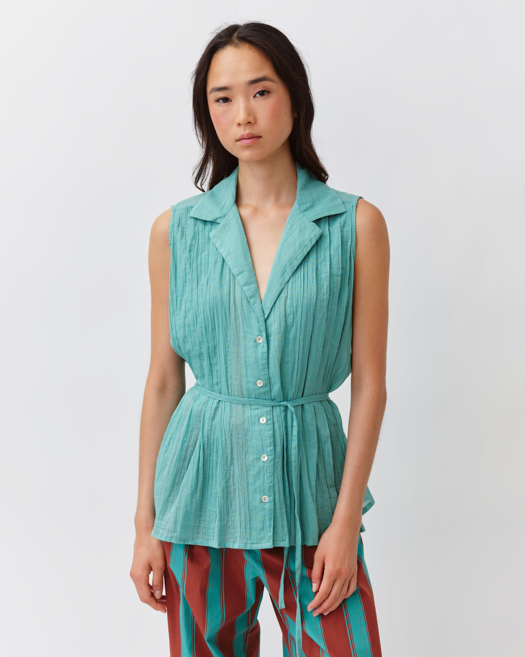 DIEGA Chelio chemise aqua sans manches voile coton