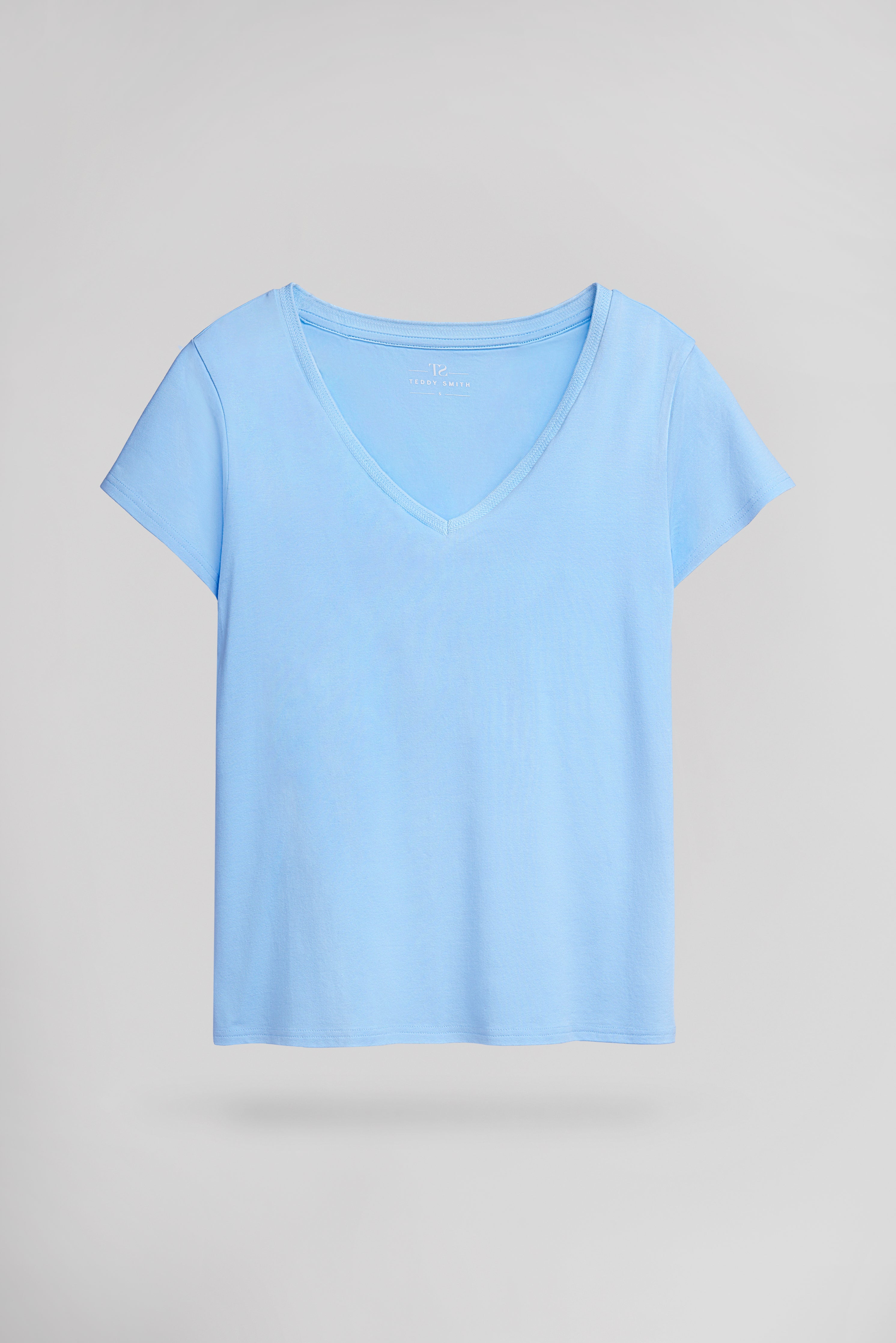 Teddy Smith T-Mia T-Shirt Bleu Ciel Col V Femme Fluide