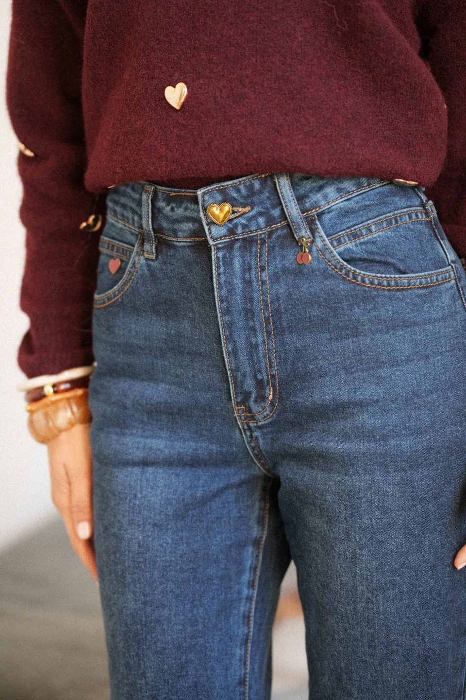 Maison Onado Nelie jean droit bleu délavé taille haute