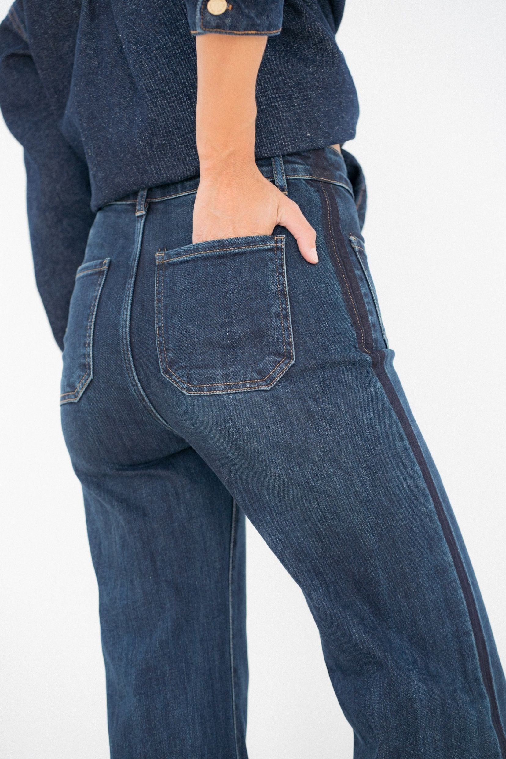 Maison Onado Linnine jean wide bleu surpiqûres