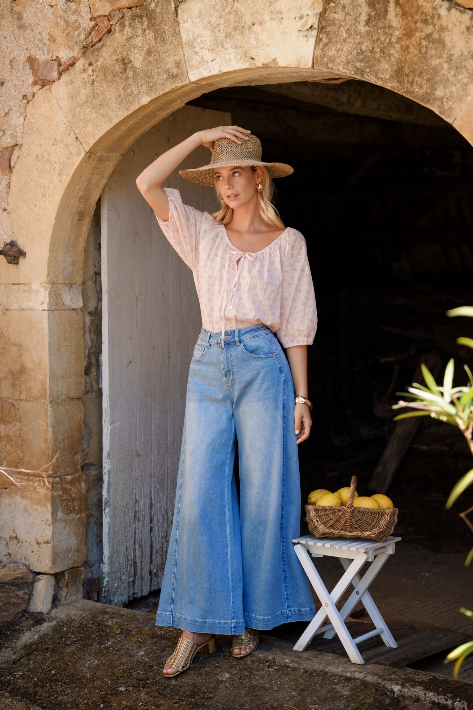 Maison Onado Gabriel blouse rose floral coton manches ballon