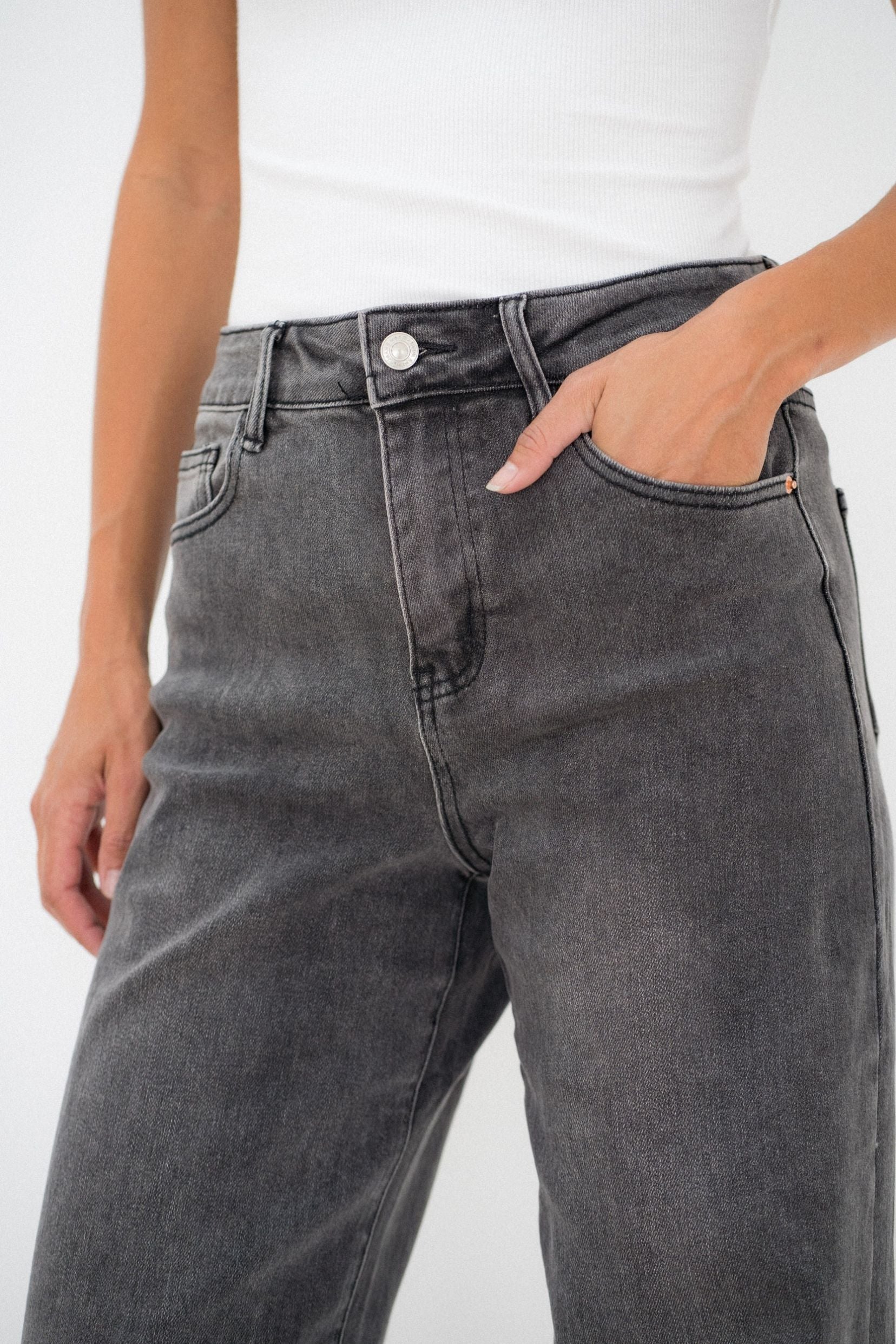 Maison Onado Philice jean wide leg gris délavé coton