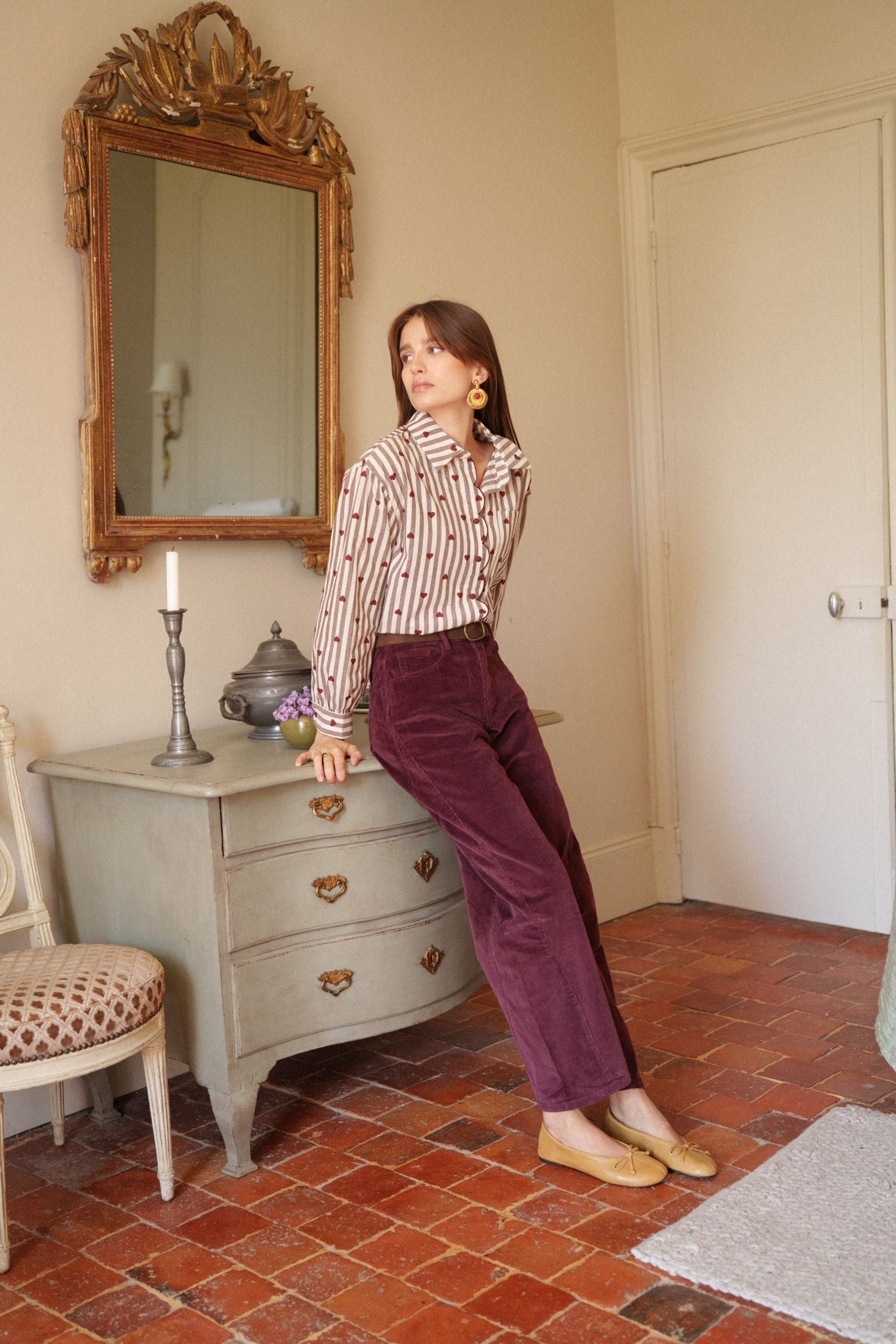 Maison Onado Erine pantalon ballon velours bordeaux coton