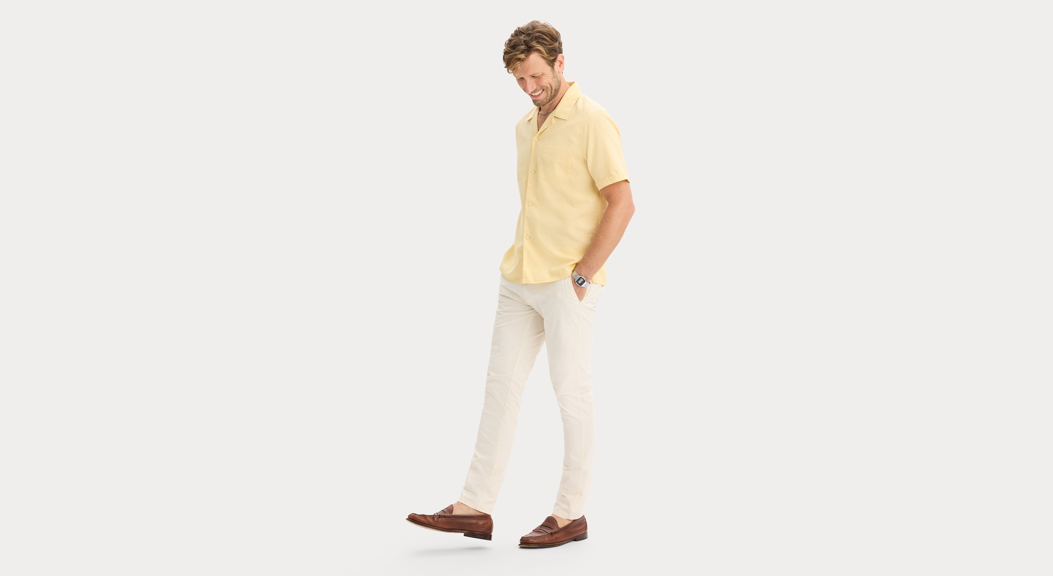 Dockers Camp Shirt chemise homme jaune Italian Straw lin