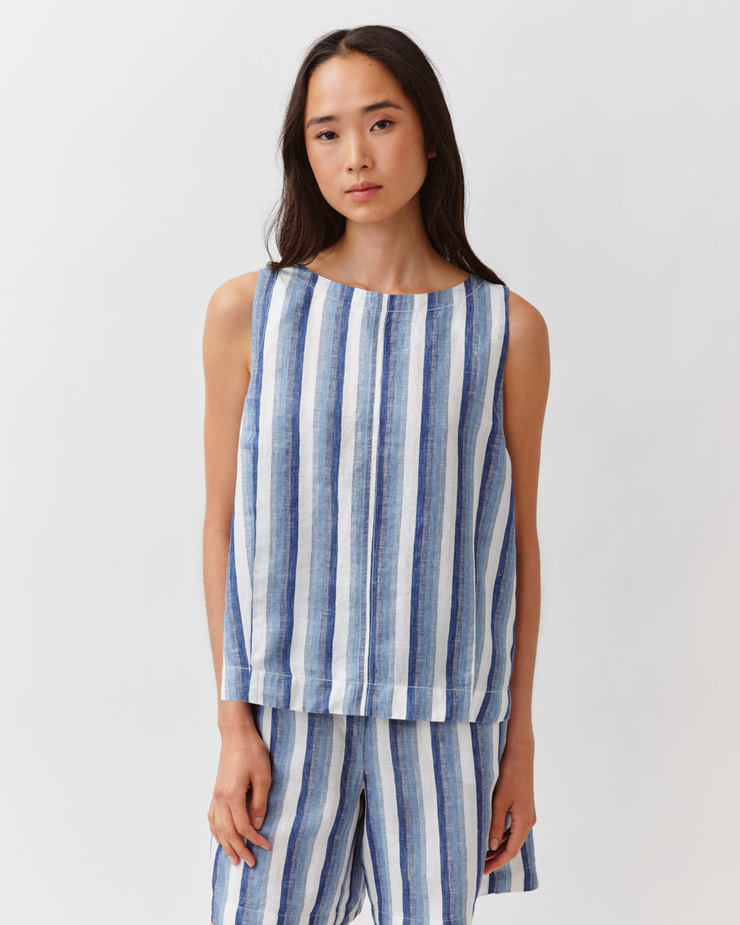 Diega Tressa top blanc bleu sans manches