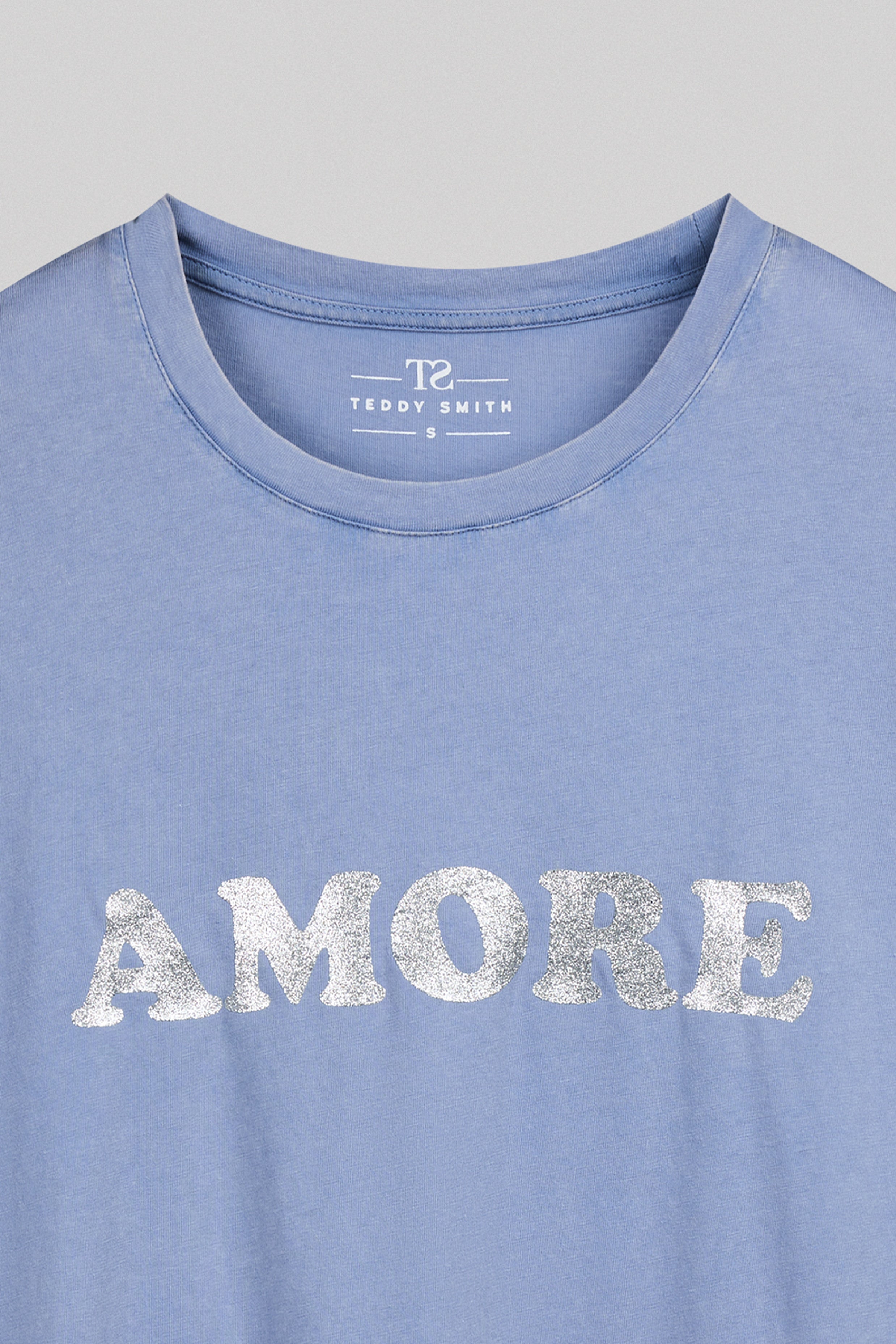 Teddy Smith T-Glitter MC t-shirt oversize bleu nuageux pailleté