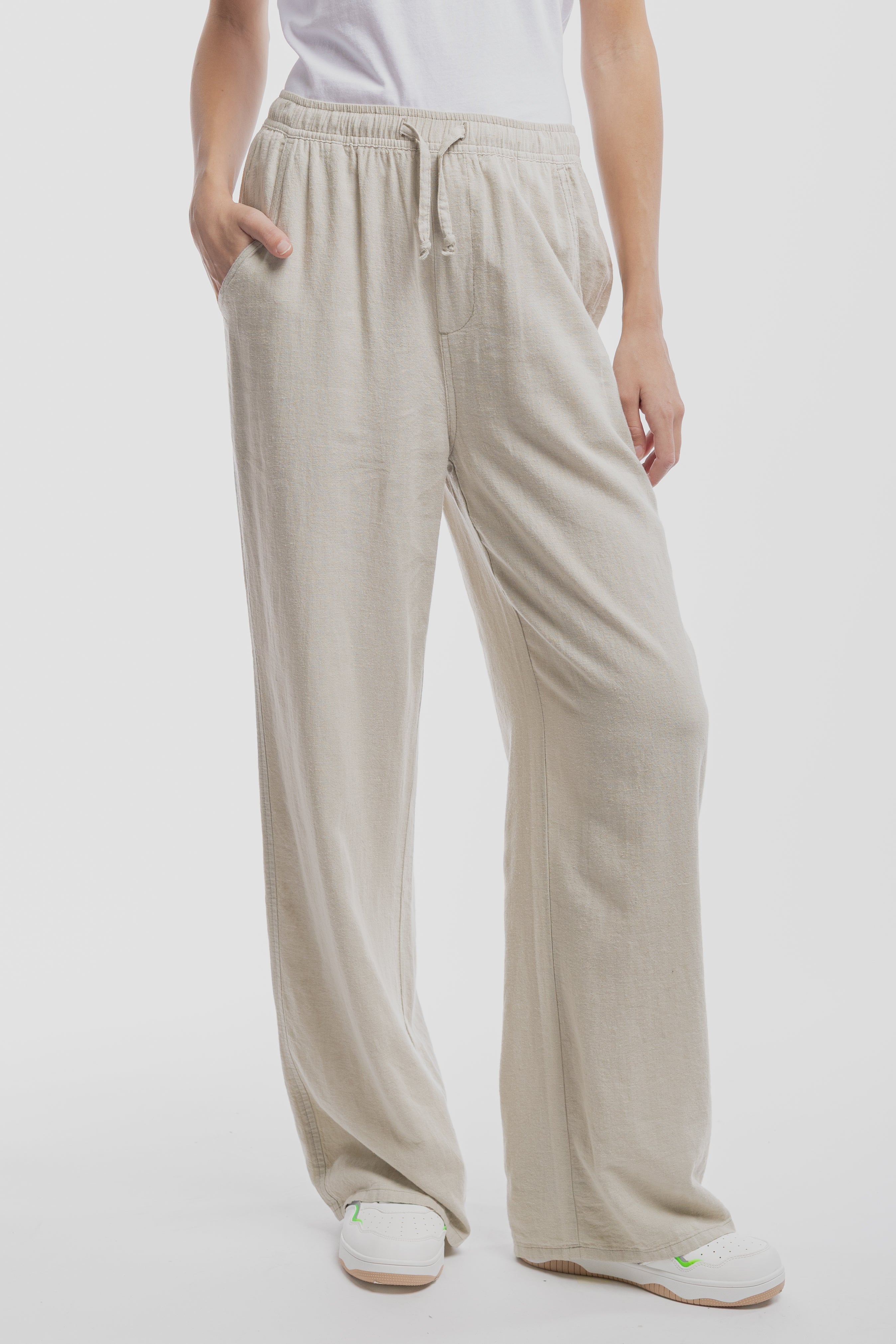 Teddy Smith P-Joan Wide Soft pantalon lin grège