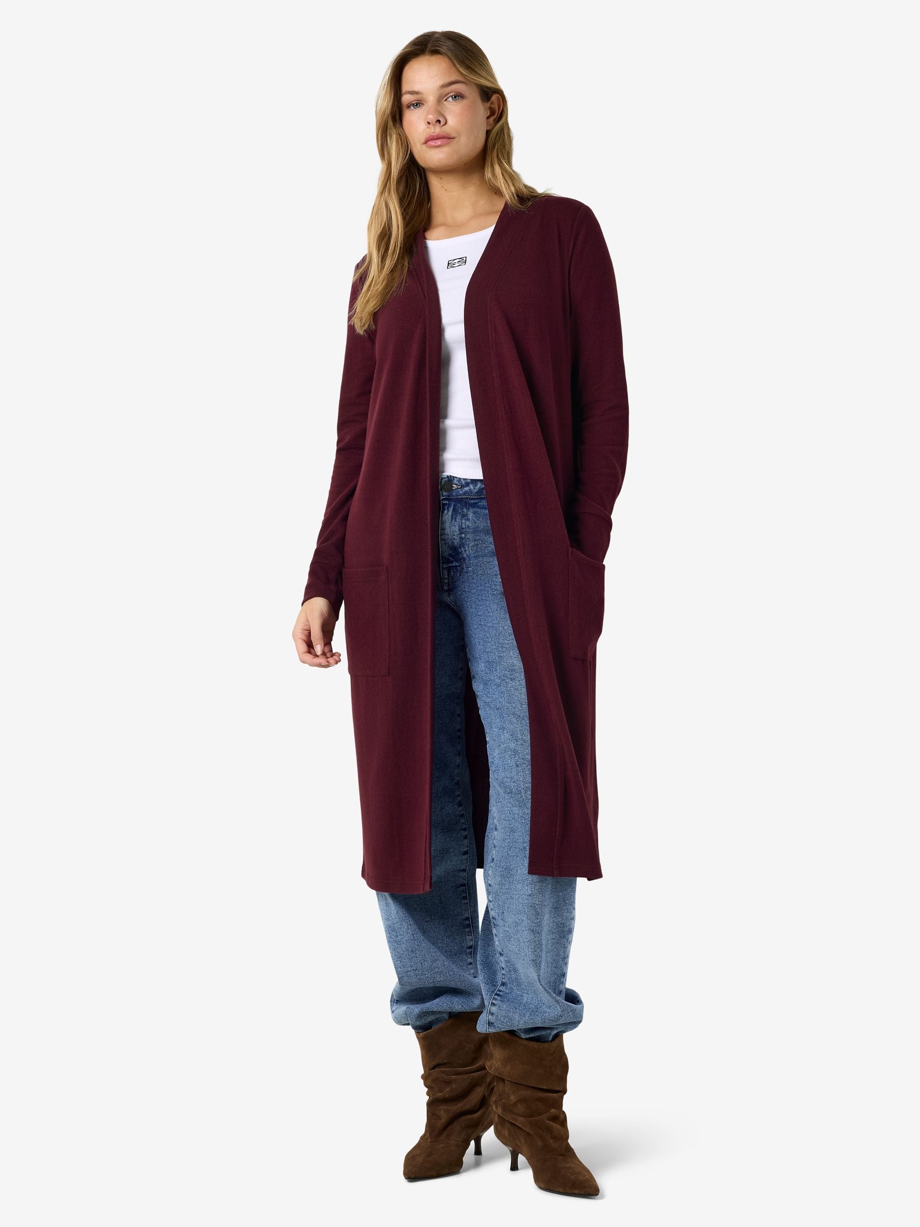 Noisy May gilet long ouvert poches maille douce