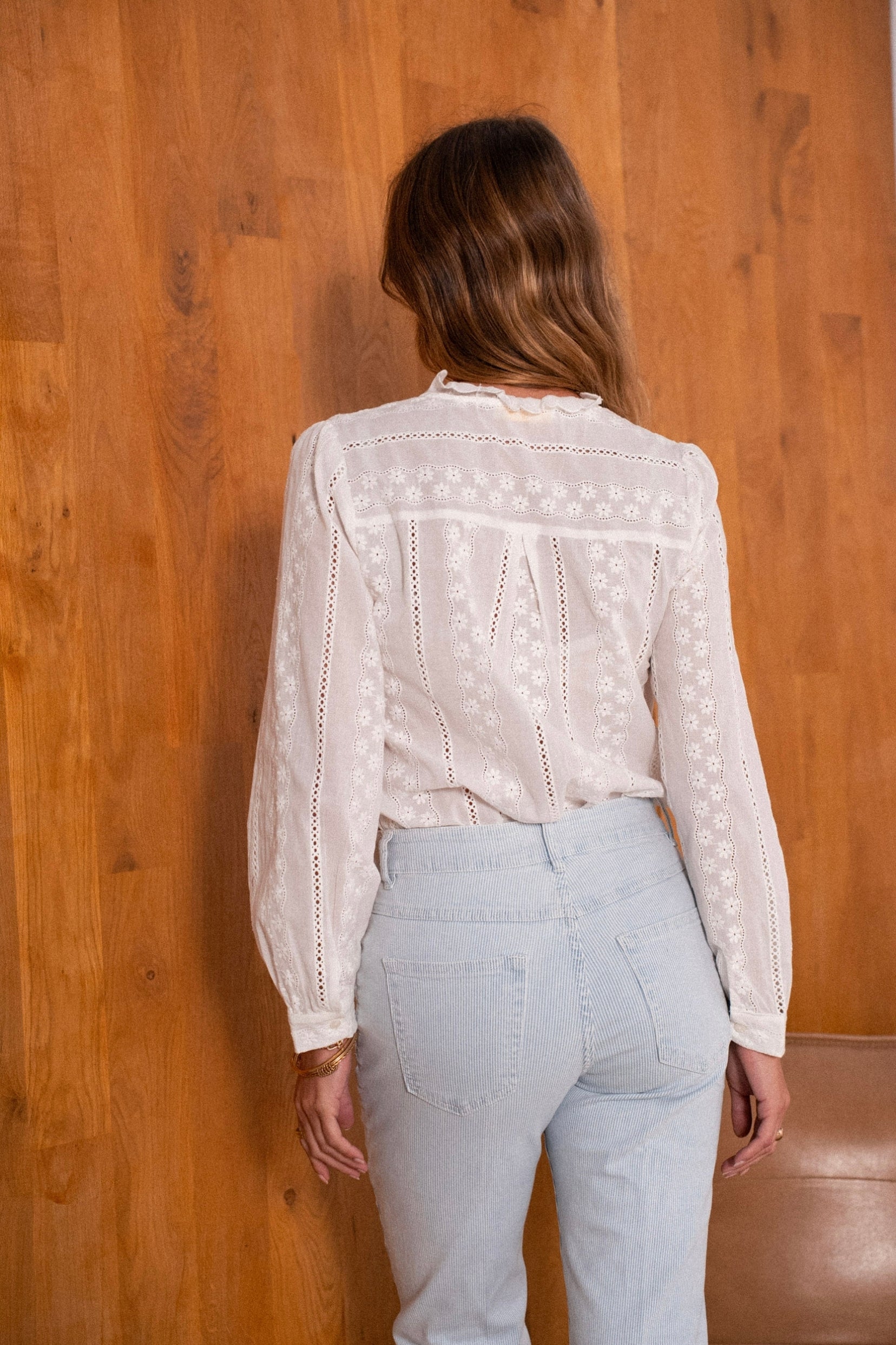Maison Onado Gaëlle jean flare bleu ciel stretch