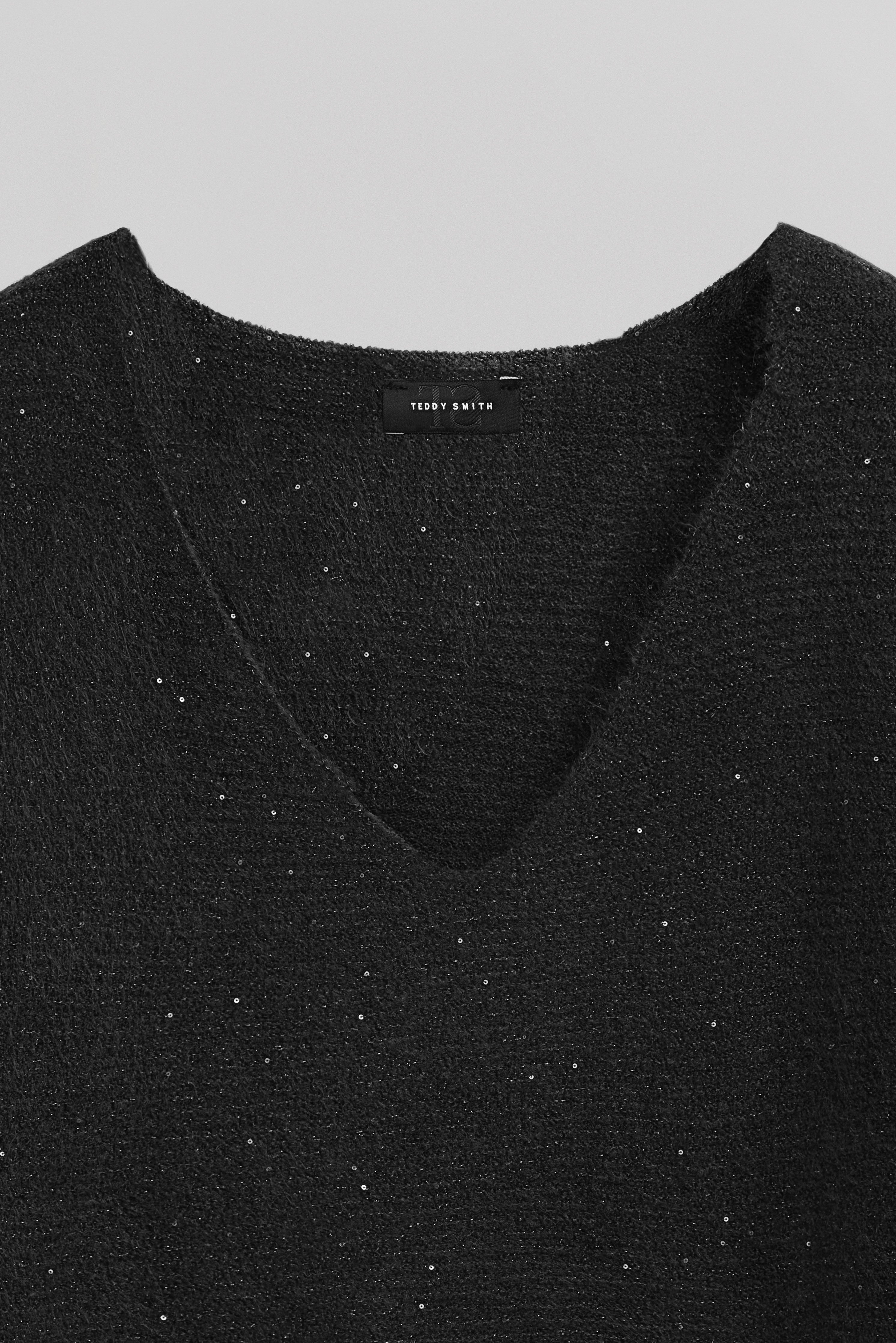 Teddy Smith P-Rachel pull col V noir femme scintillant