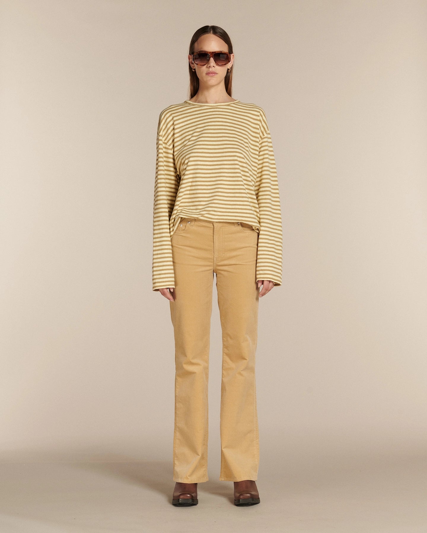 Labdip Nikky pantalon flare velours Praline taille mi-haute