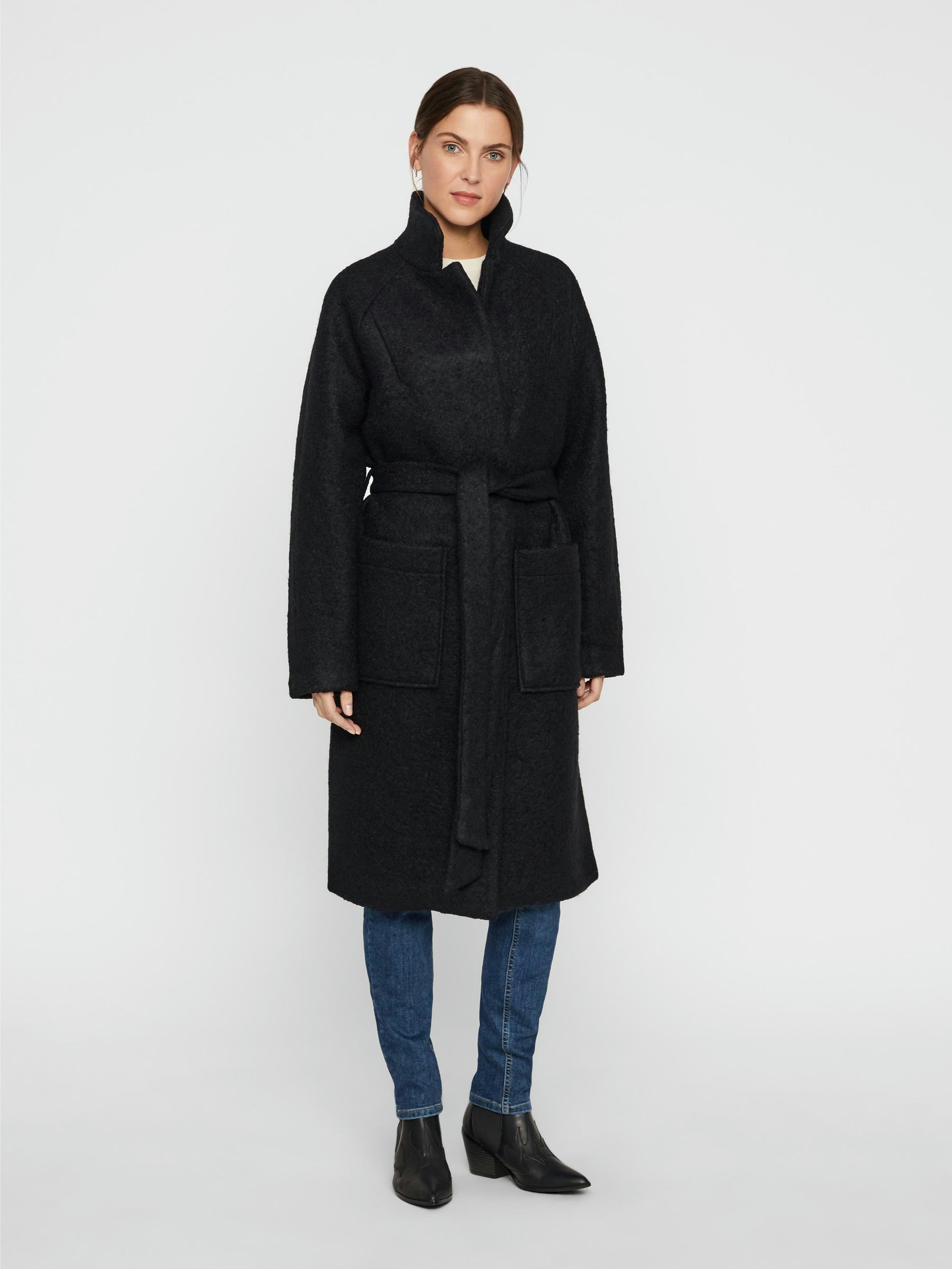 Noisy May manteau long laine ceinture coupe ample