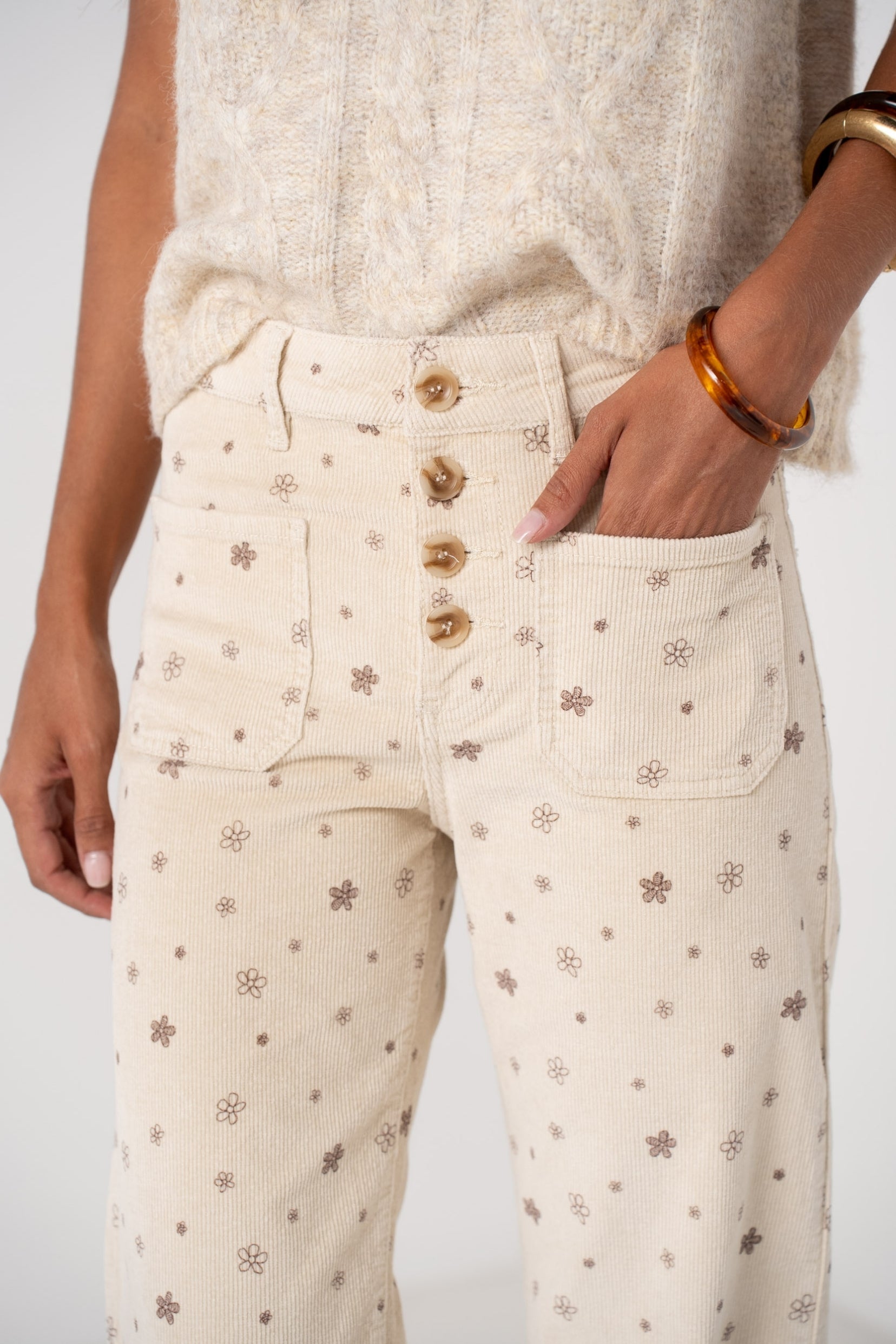 Maison Onado Amaya pantalon velours écru fleuri