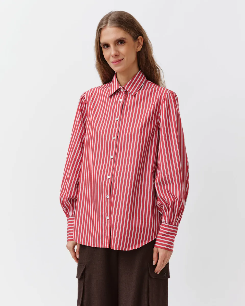 DIEGA CANDRA chemise rouge blanc rayée coton