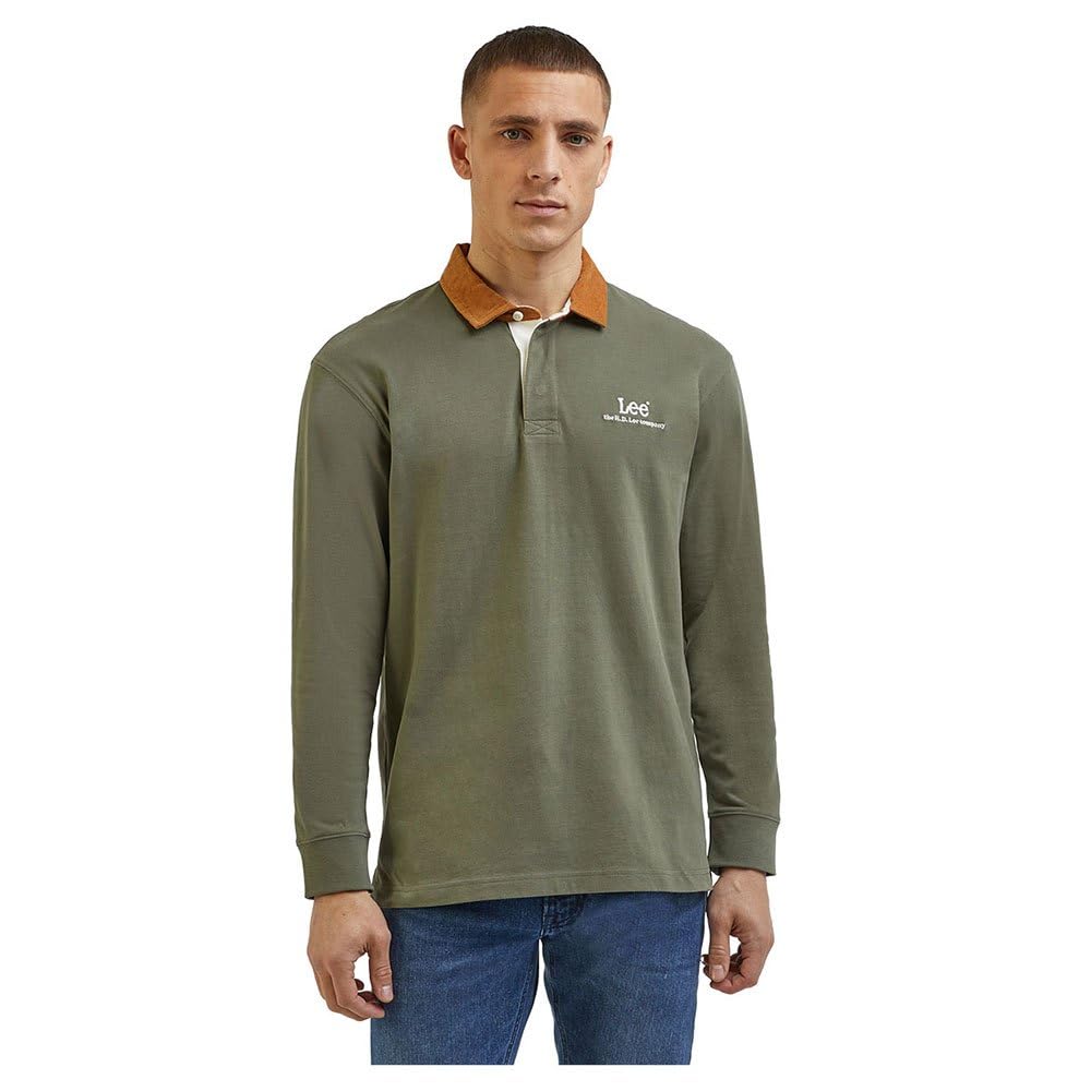 Lee Contrast Collar Polo Homme S Noir Manches Longues