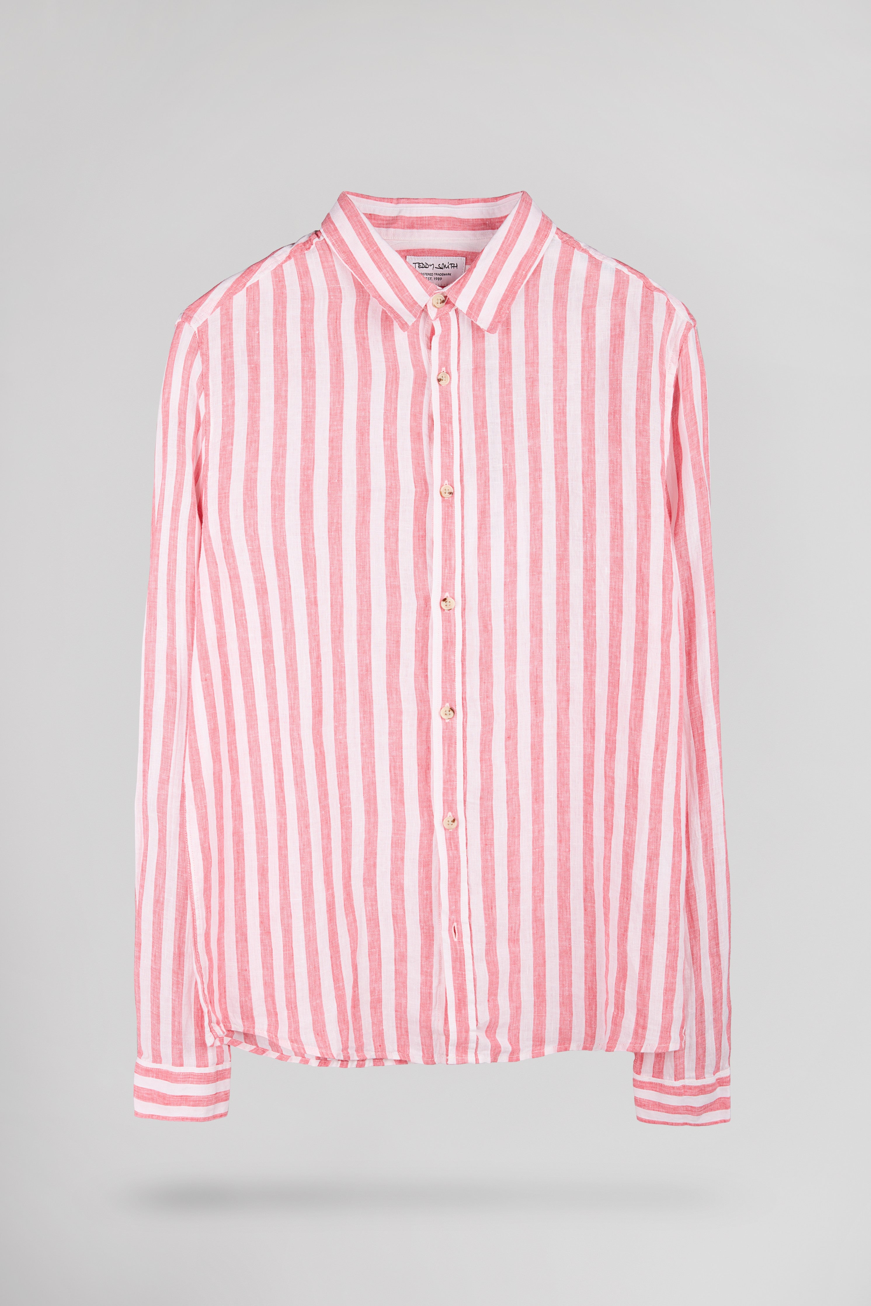Teddy Smith C-Linen Stripe chemise en lin rose coupe droite