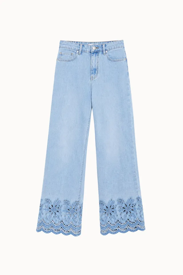 Maison Onado Lou jean large bleu brodé