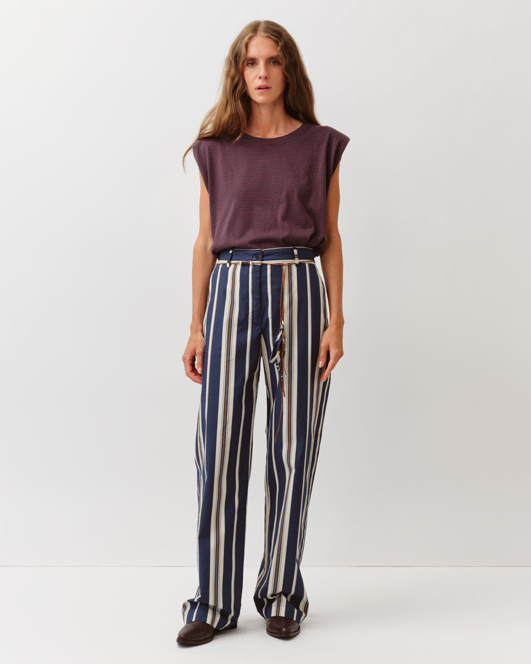 DIEGA PIMAO pantalon large marine écru prune