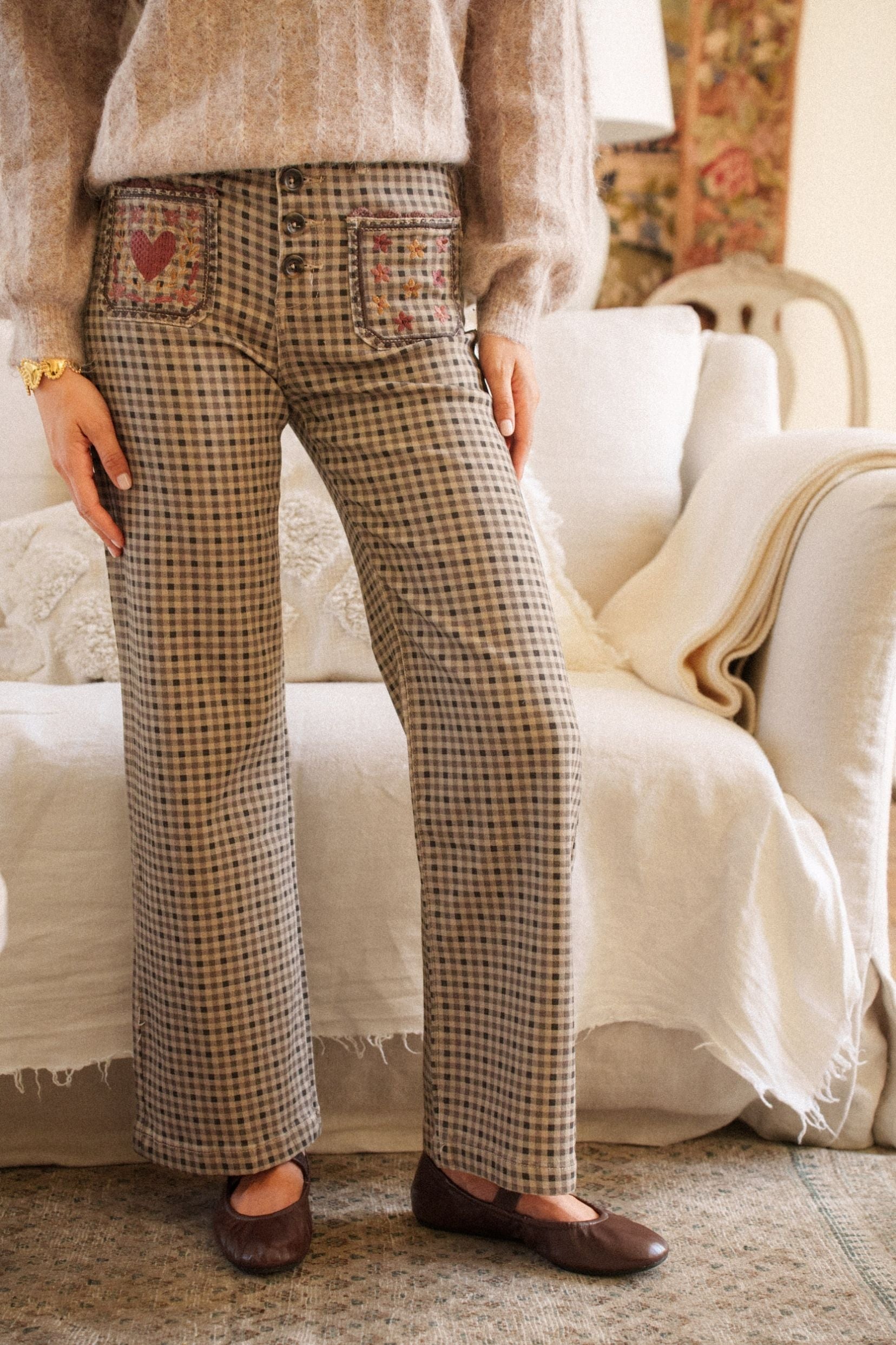 Maison Onado Johanne pantalon wide vichy taupe