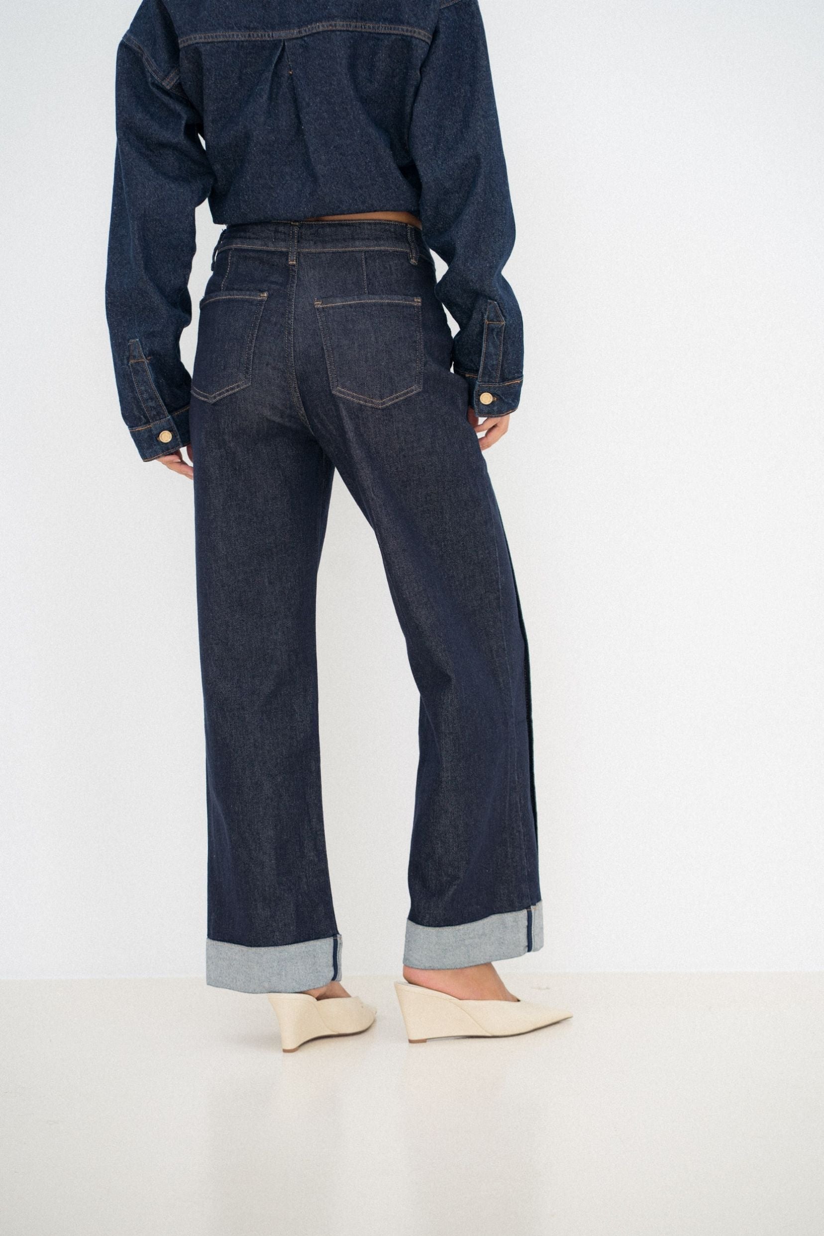 Maison Onado Love jean wide bleu brut revers