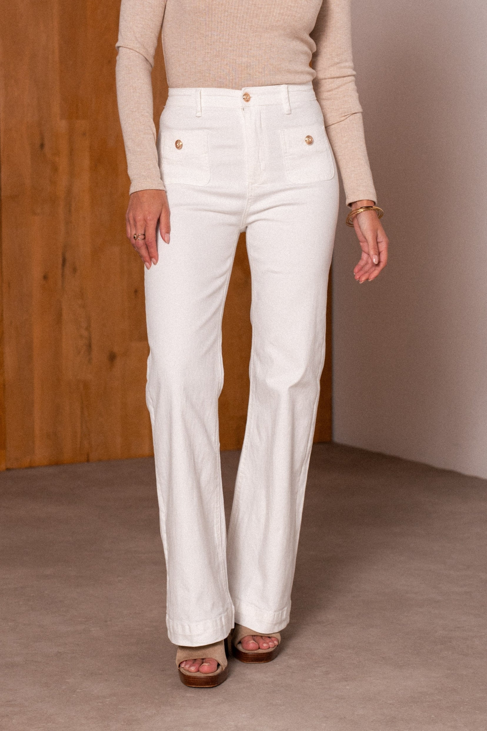 Maison Onado Pépita jean wide flare écru 70's coton