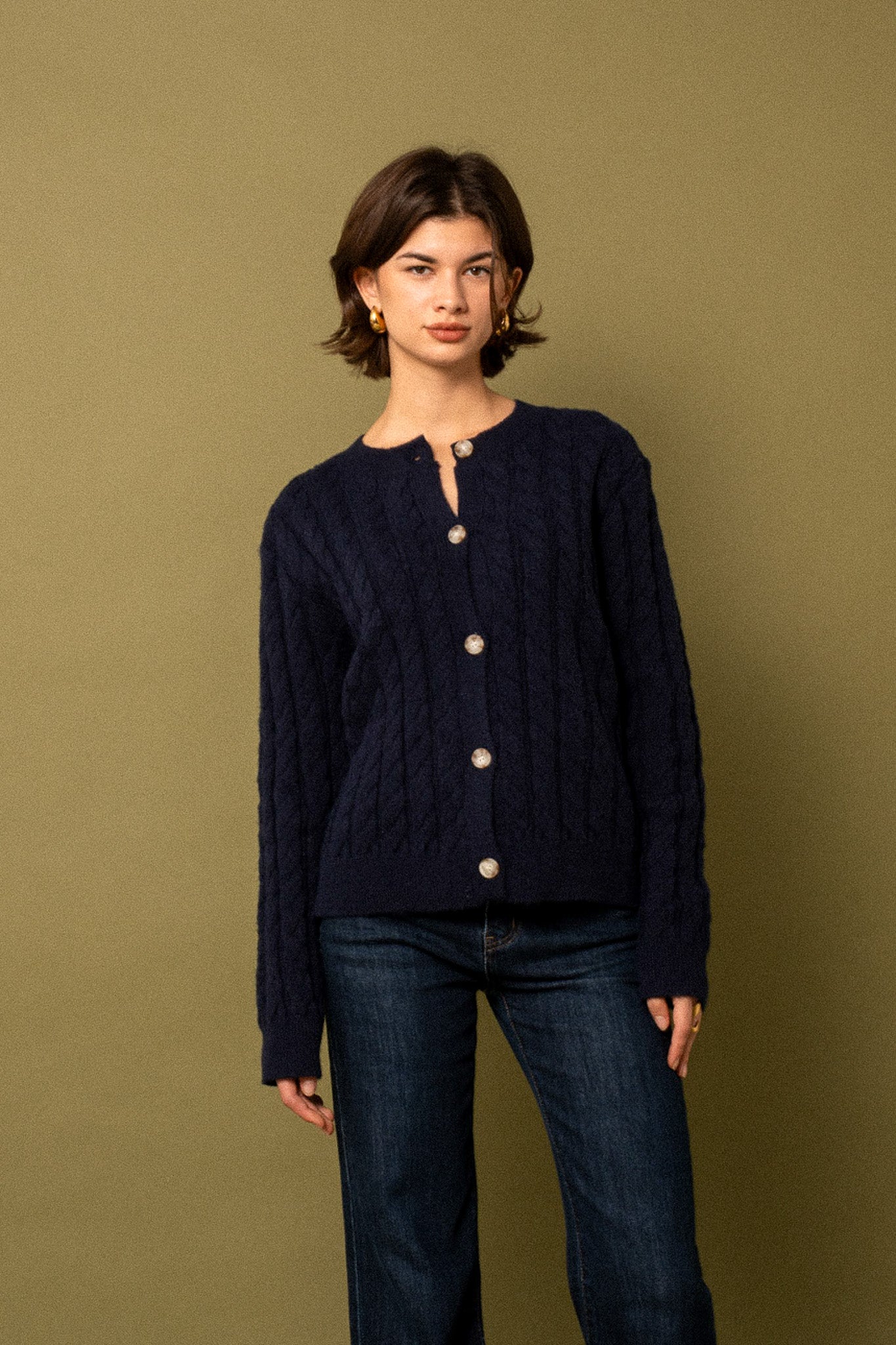 Maison Onado Tressia cardigan marine torsadé