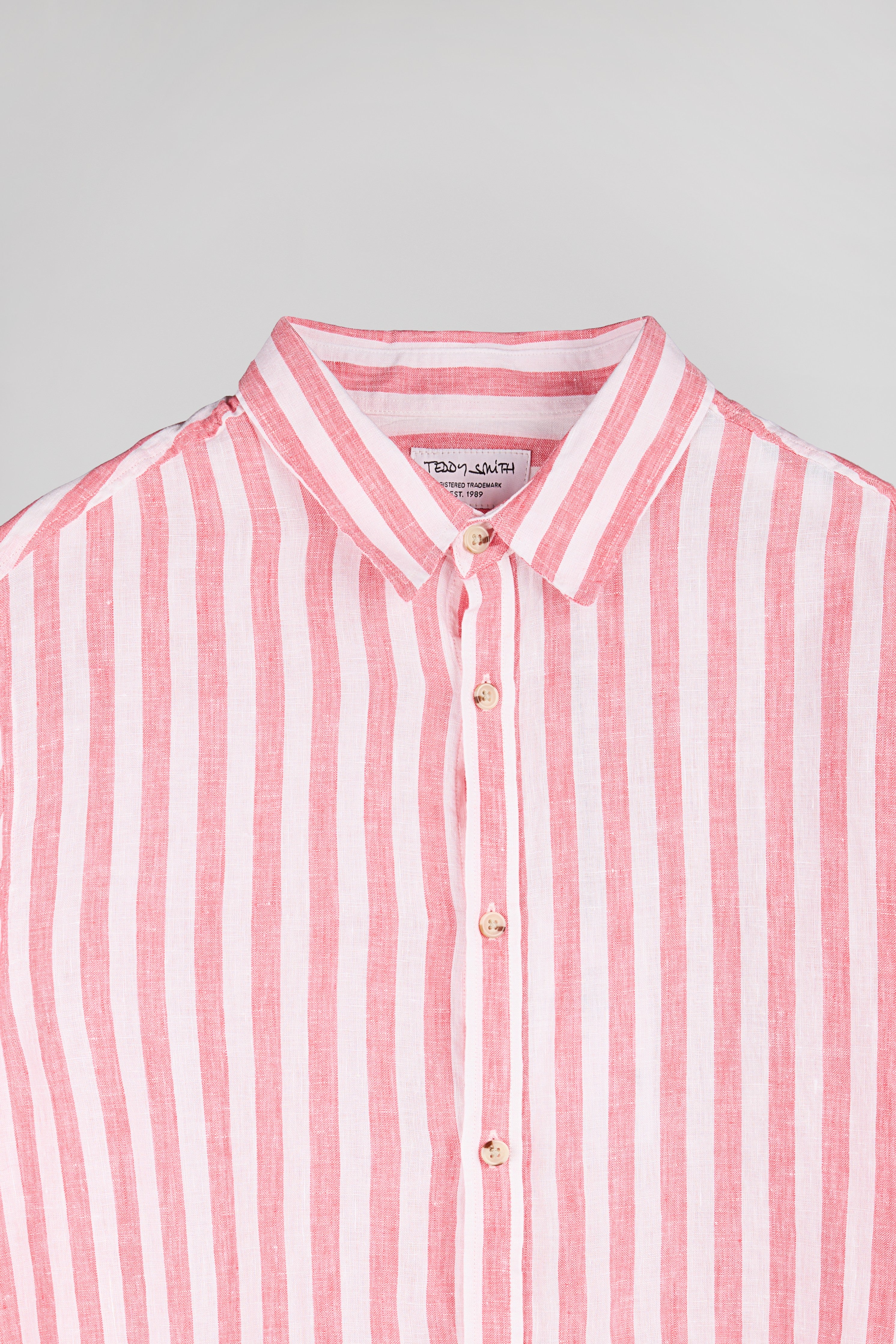 Teddy Smith C-Linen Stripe chemise en lin rose coupe droite