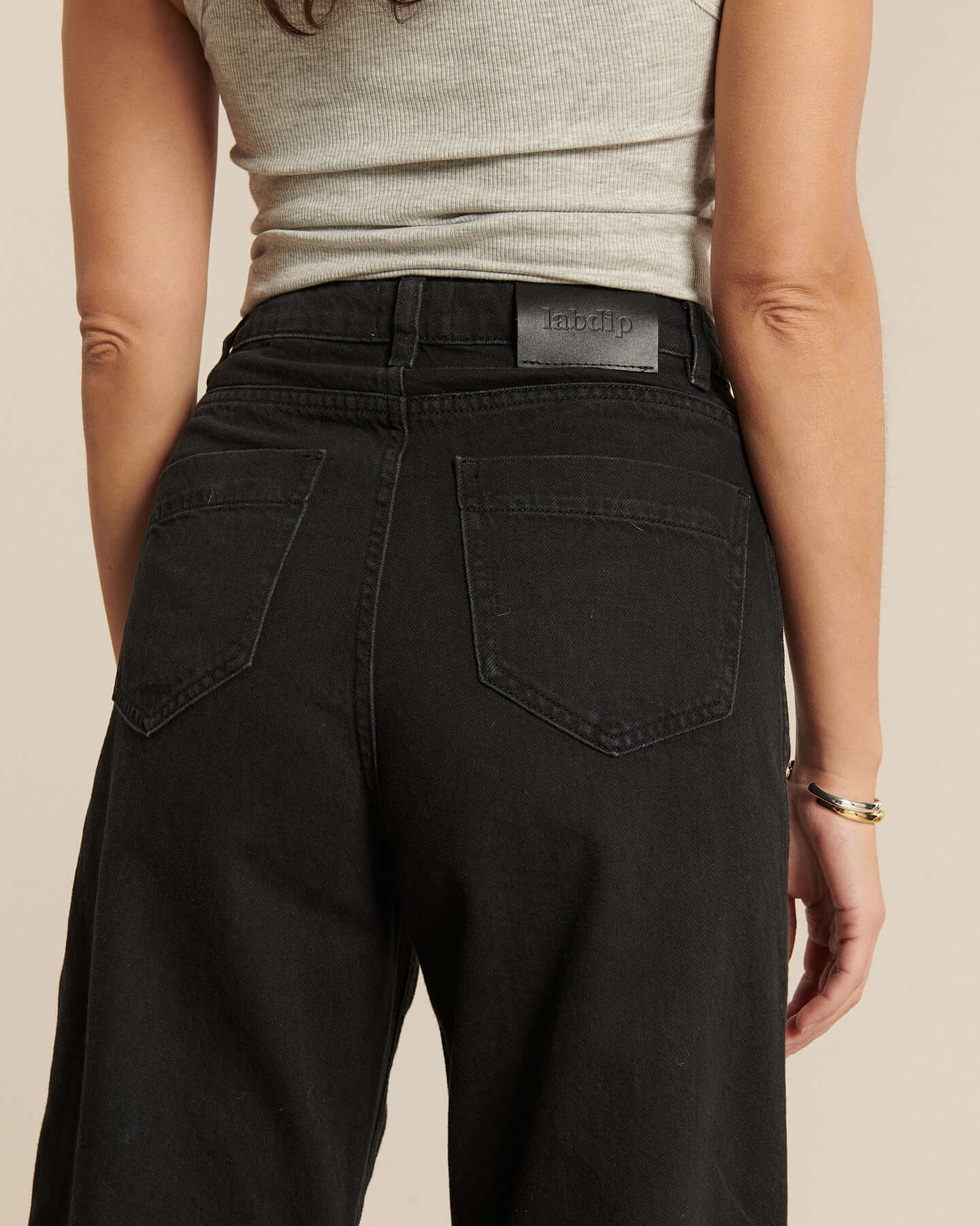Labdip Samuel jean taille haute gris foncé coton