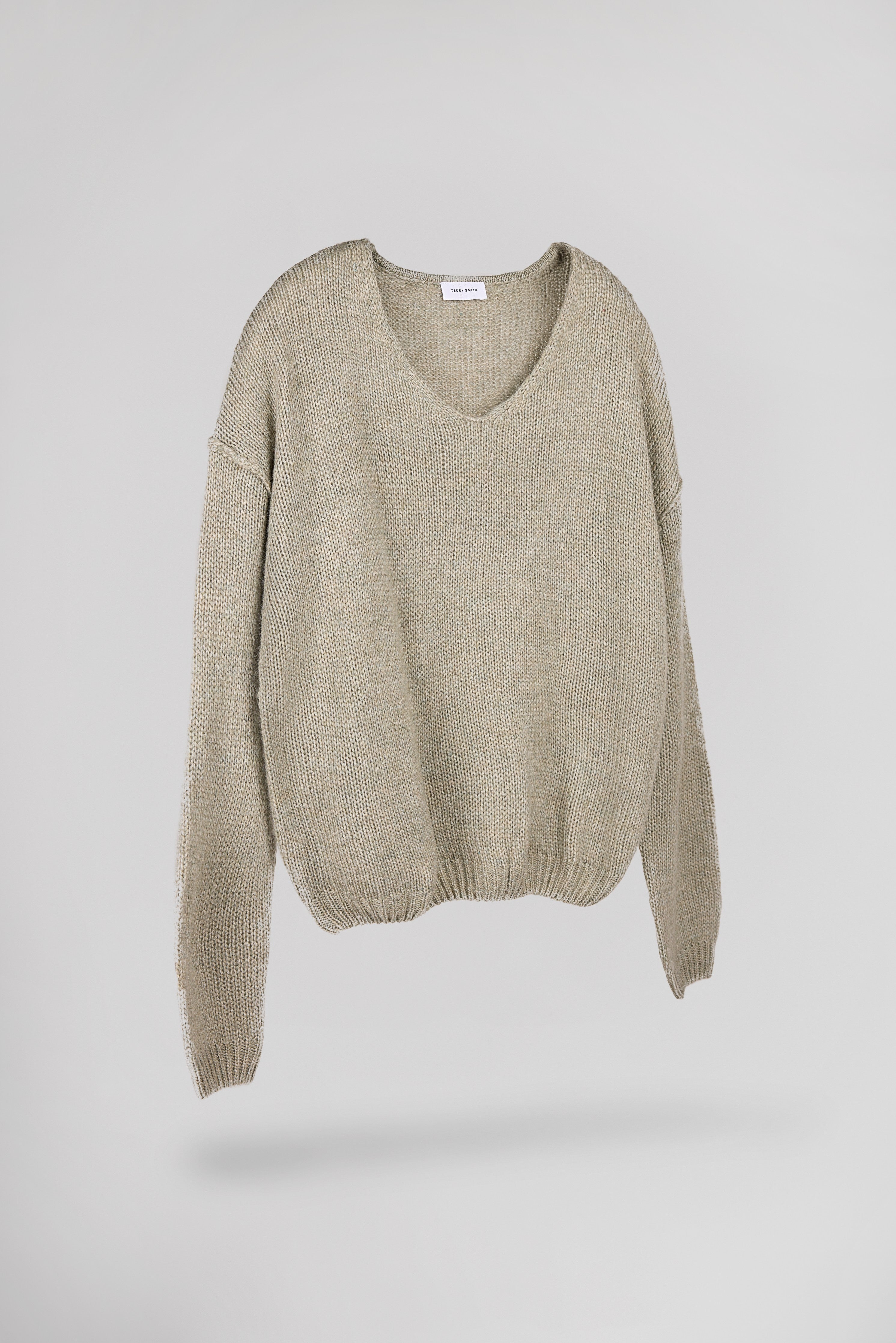 Teddy Smith P-Maggie Bleach Kaki pull femme col V laine
