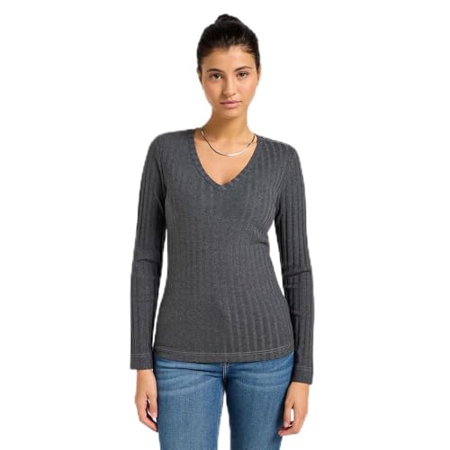 Lee Ls V Neck Tee slim femme L anthracite