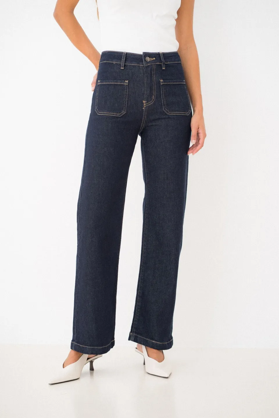 Maison Onado Bruna jean droit brut poches plaquées
