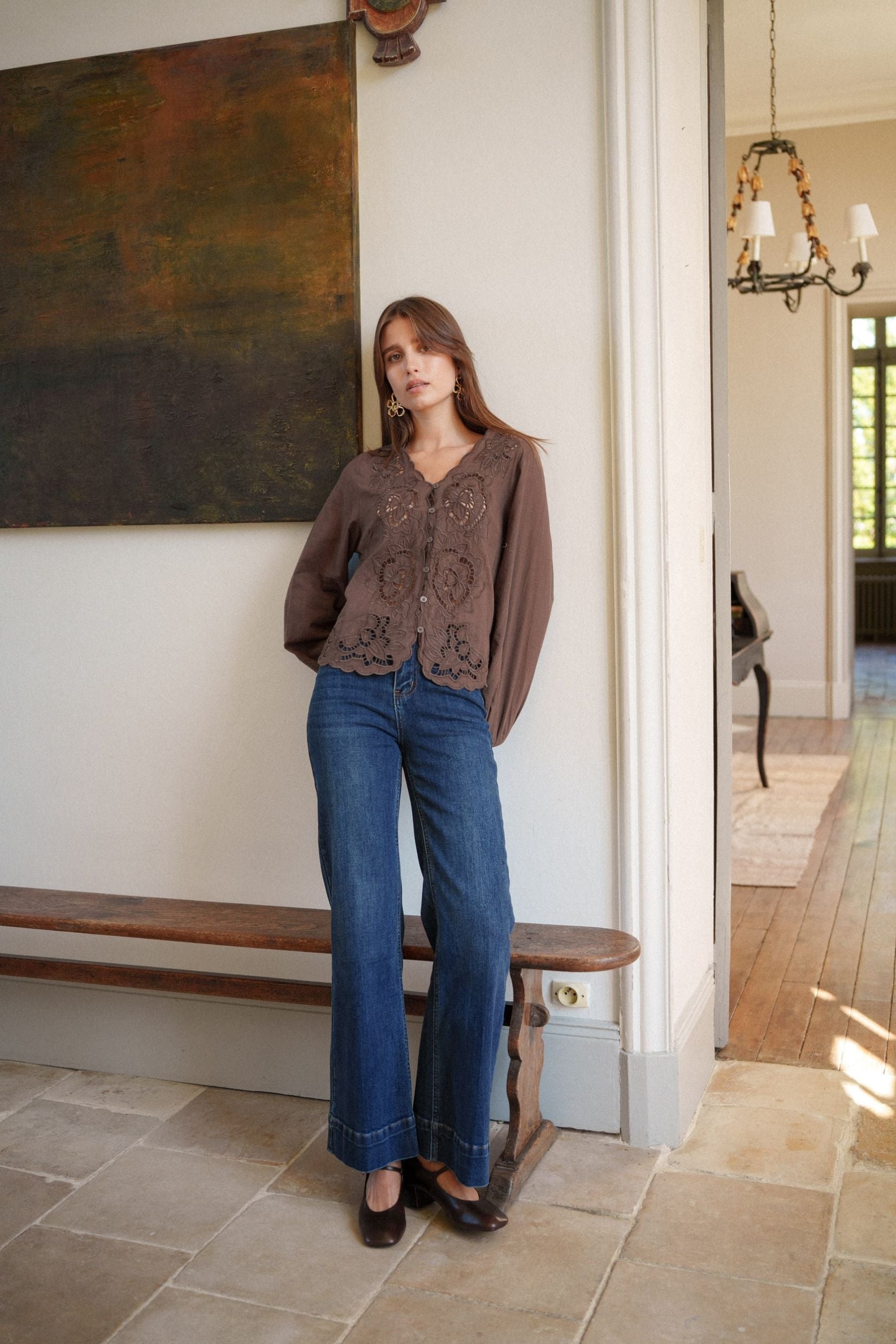 Maison Onado Clotilde jean wide bleu délavé taille haute
