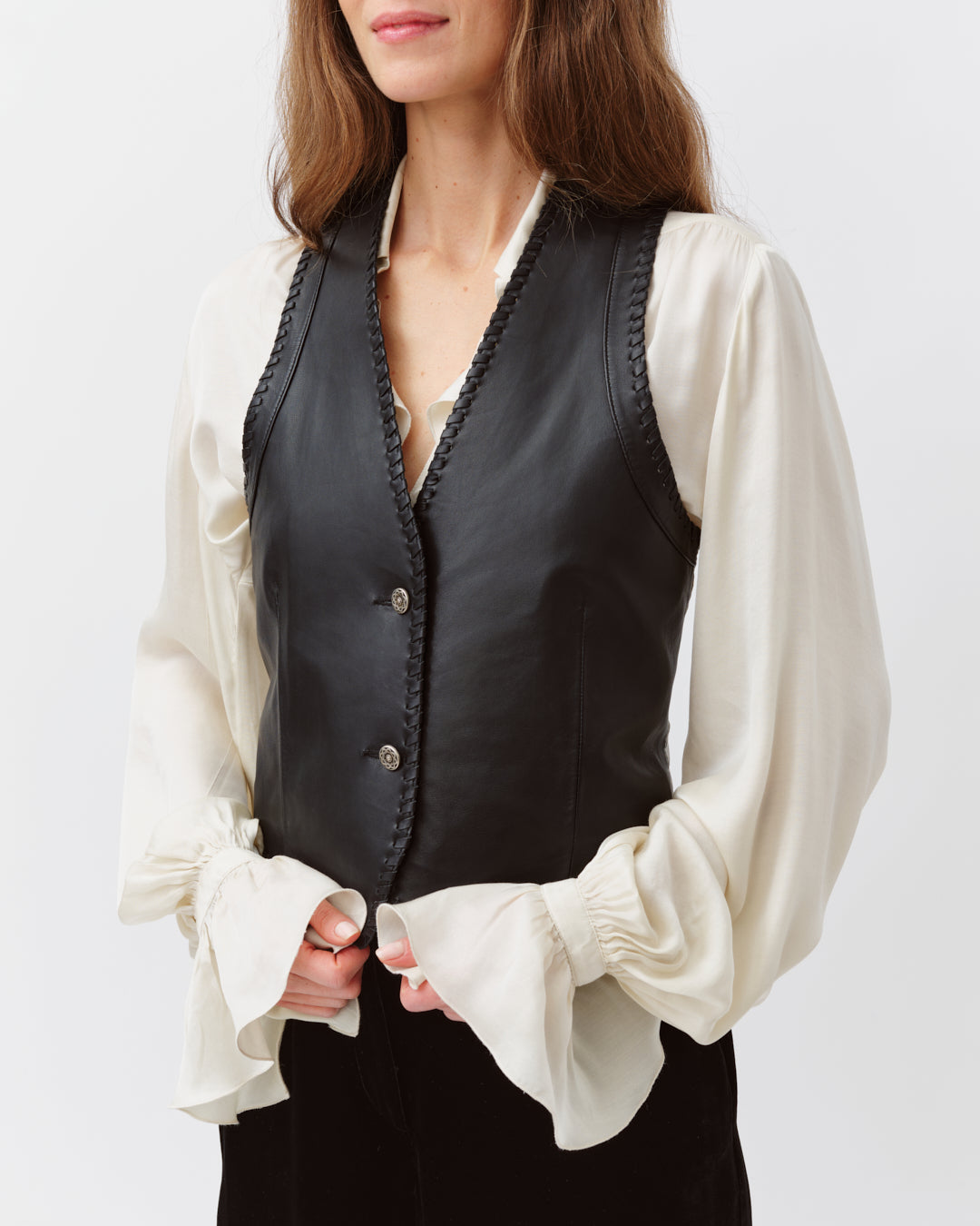 Diega Gamo gilet cuir noir finitions tressées