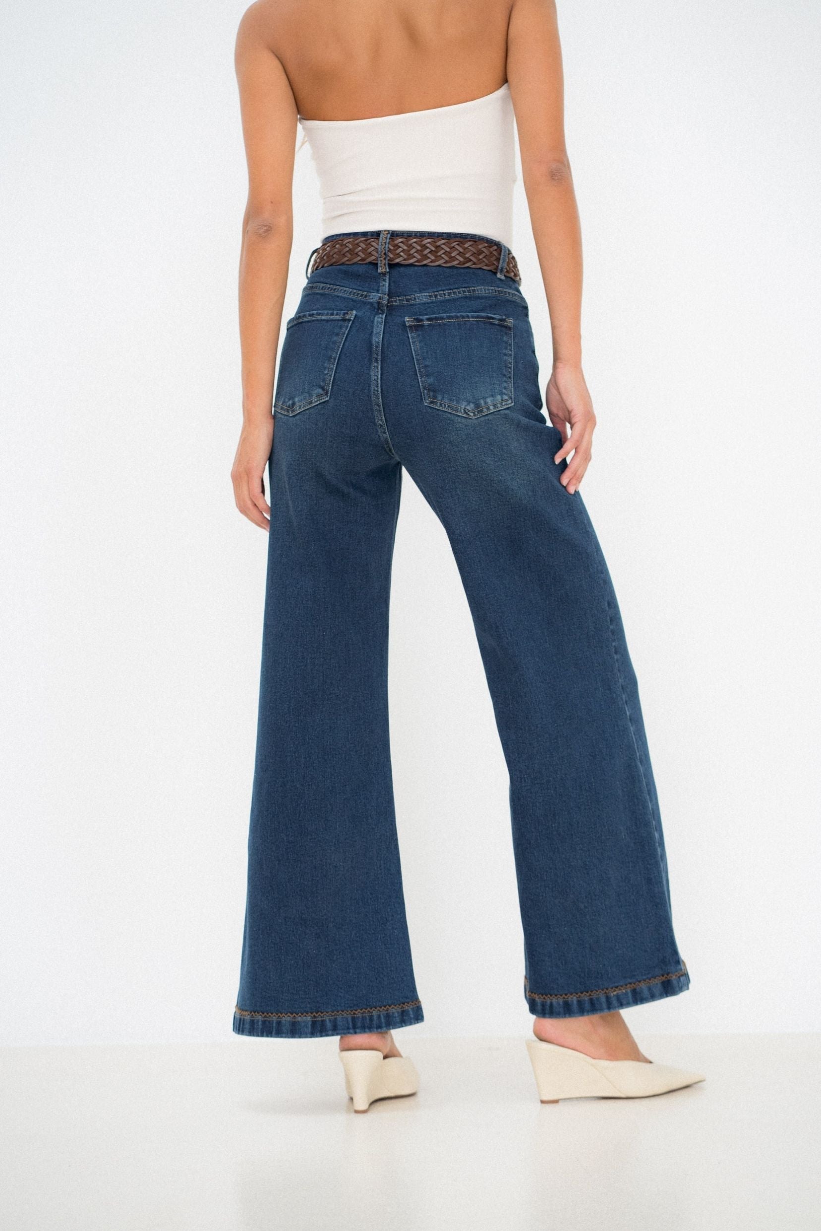 Maison Onado Joseph jean wide bleu délavé à ceinture