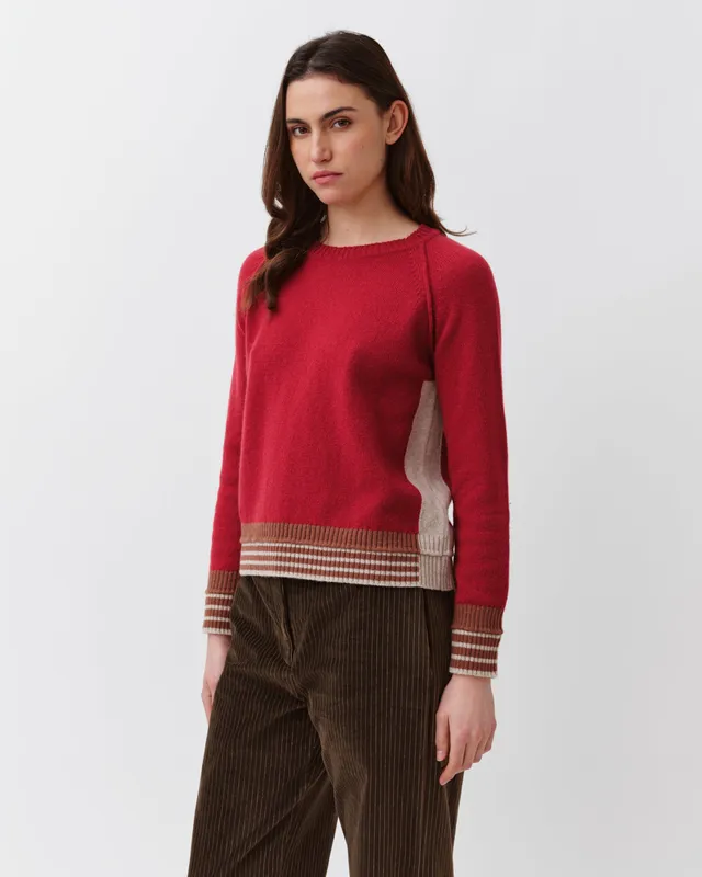 Diega Palizo pull rouge écru camel à rayures