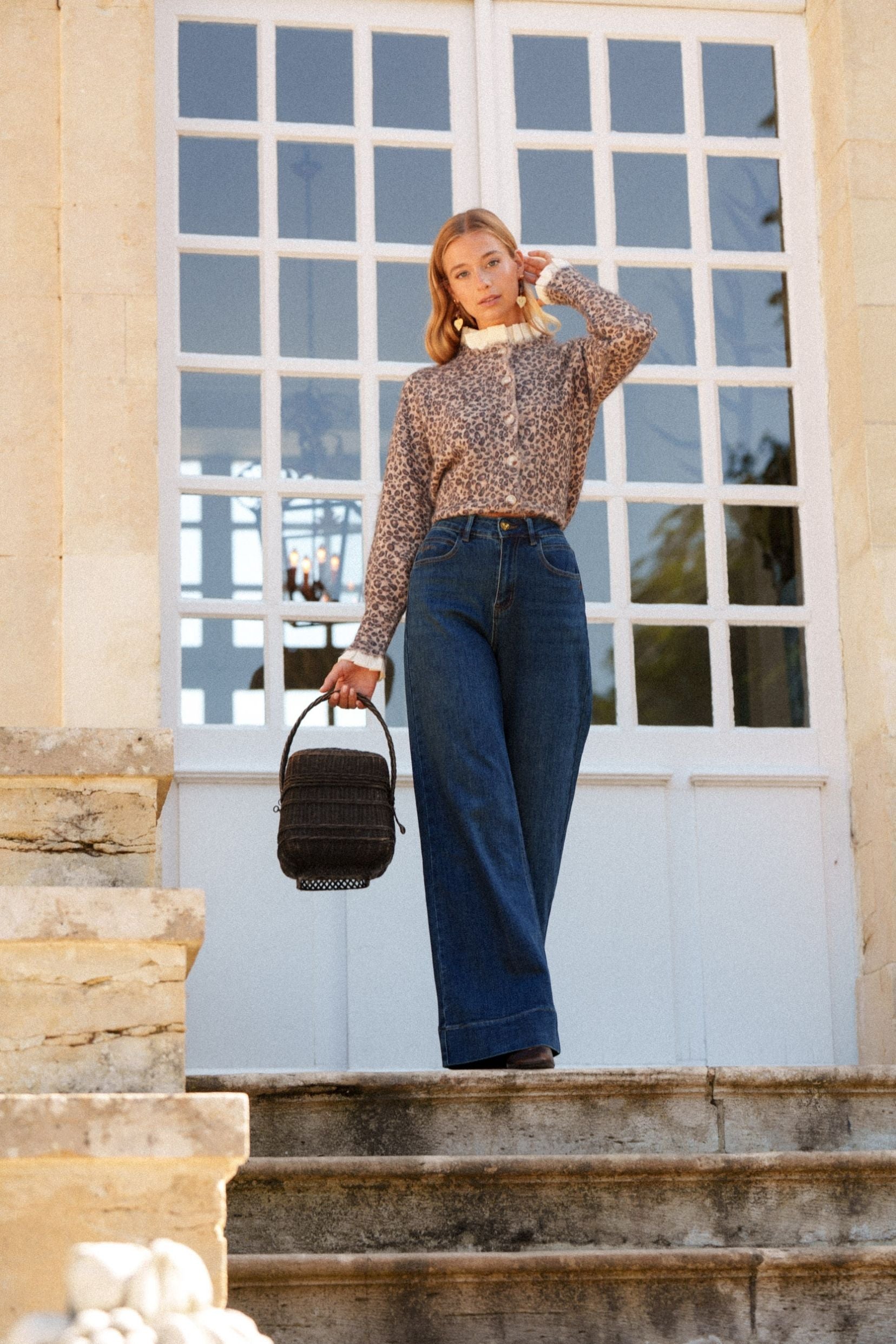 Maison Onado Basile jean wide bleu délavé taille haute