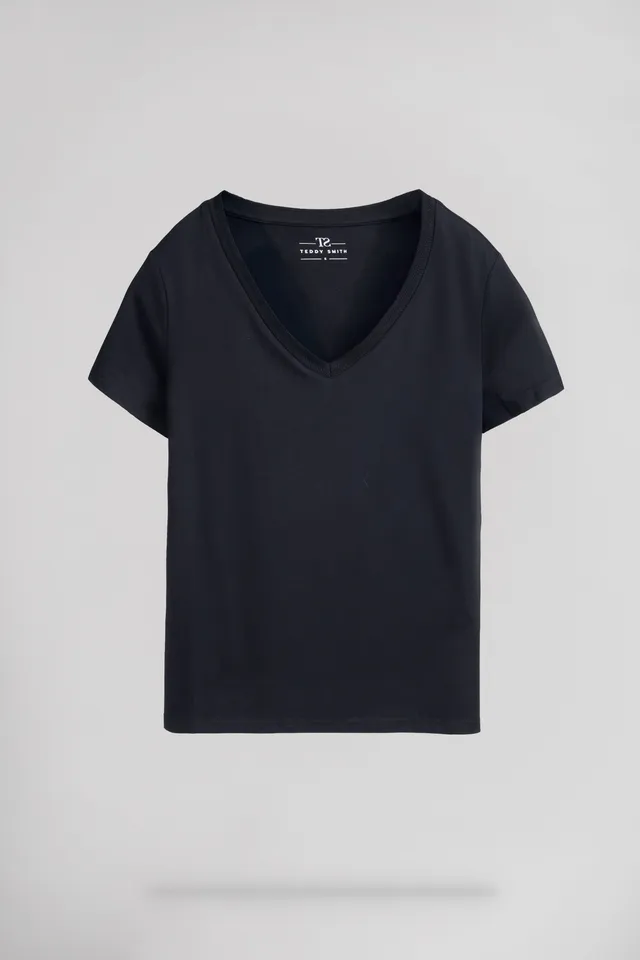 Teddy Smith T-MIA MC t-shirt col V bleu marine femme