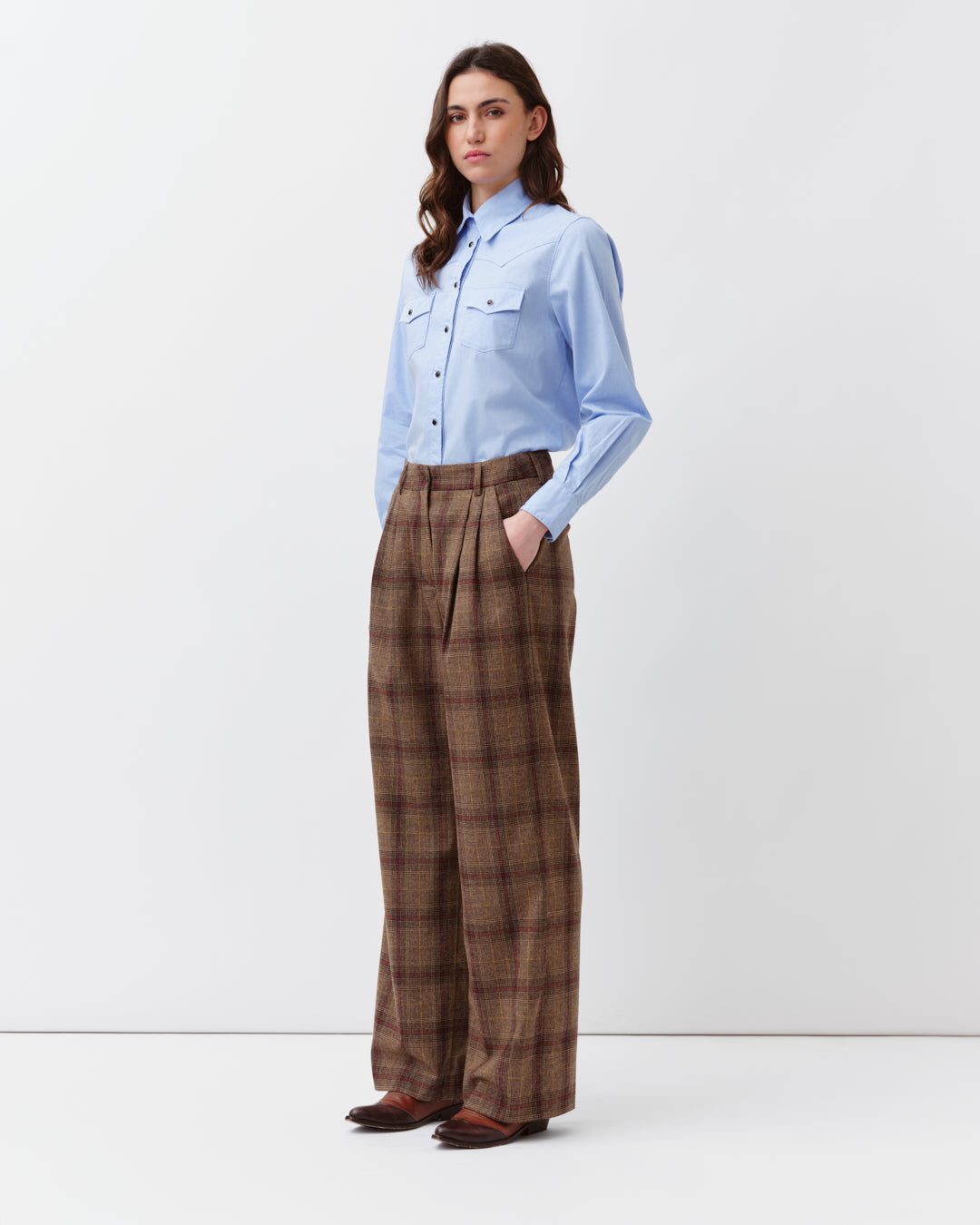 DIEGA PAVANAO pantalon camel rouge à carreaux