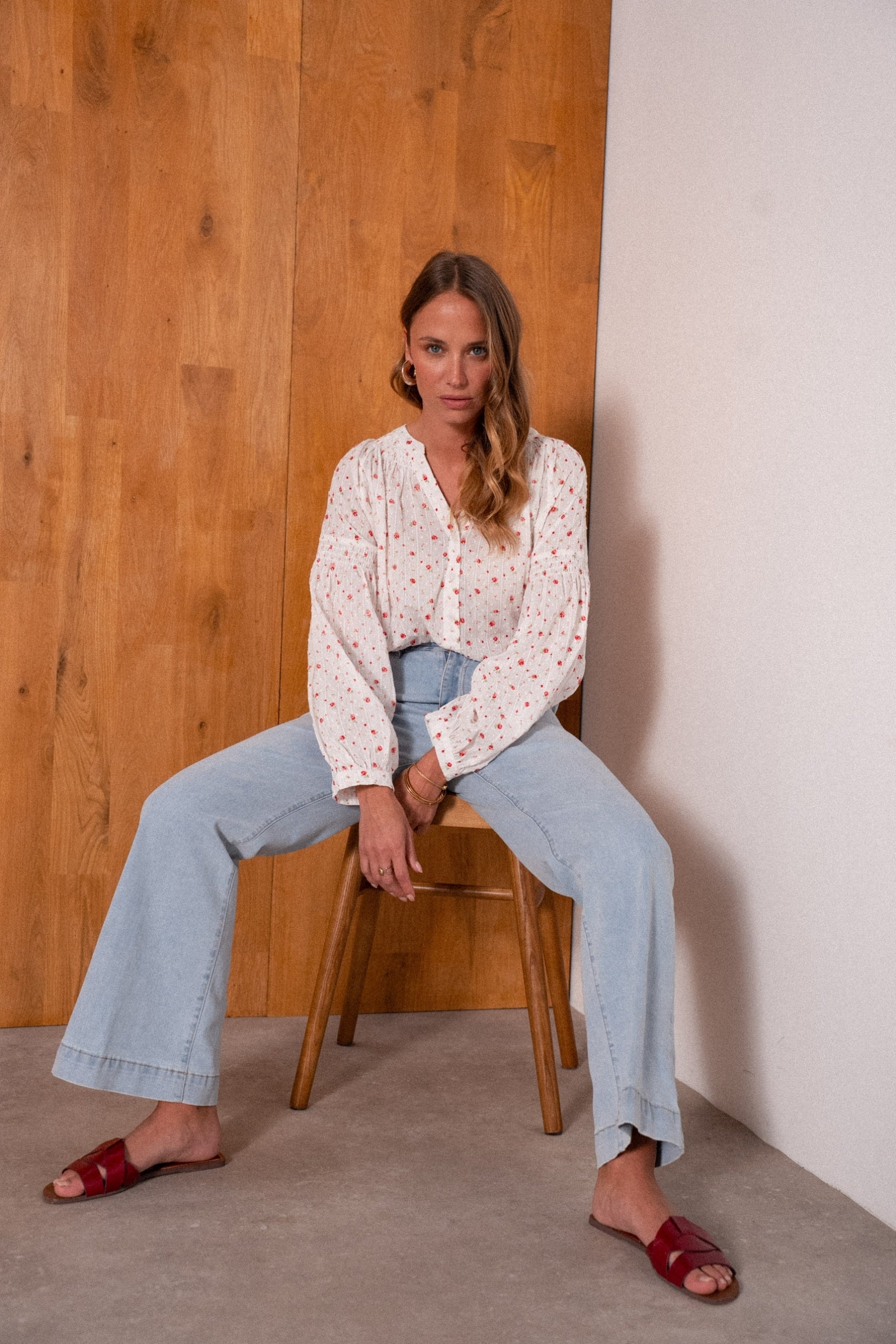 Maison Onado Ariette jean wide leg bleu clair coton stretch