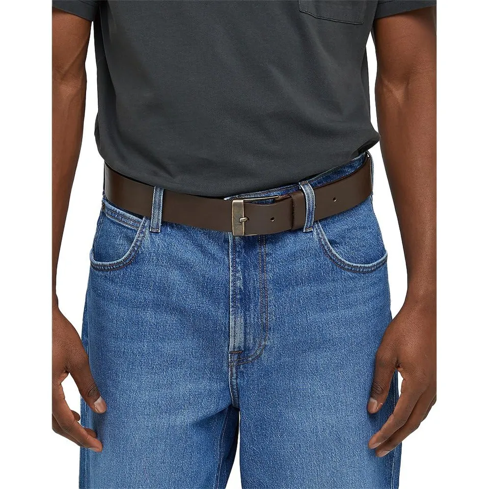 Lee Logo Buckle Ceinture Homme Marron Foncé Cuir