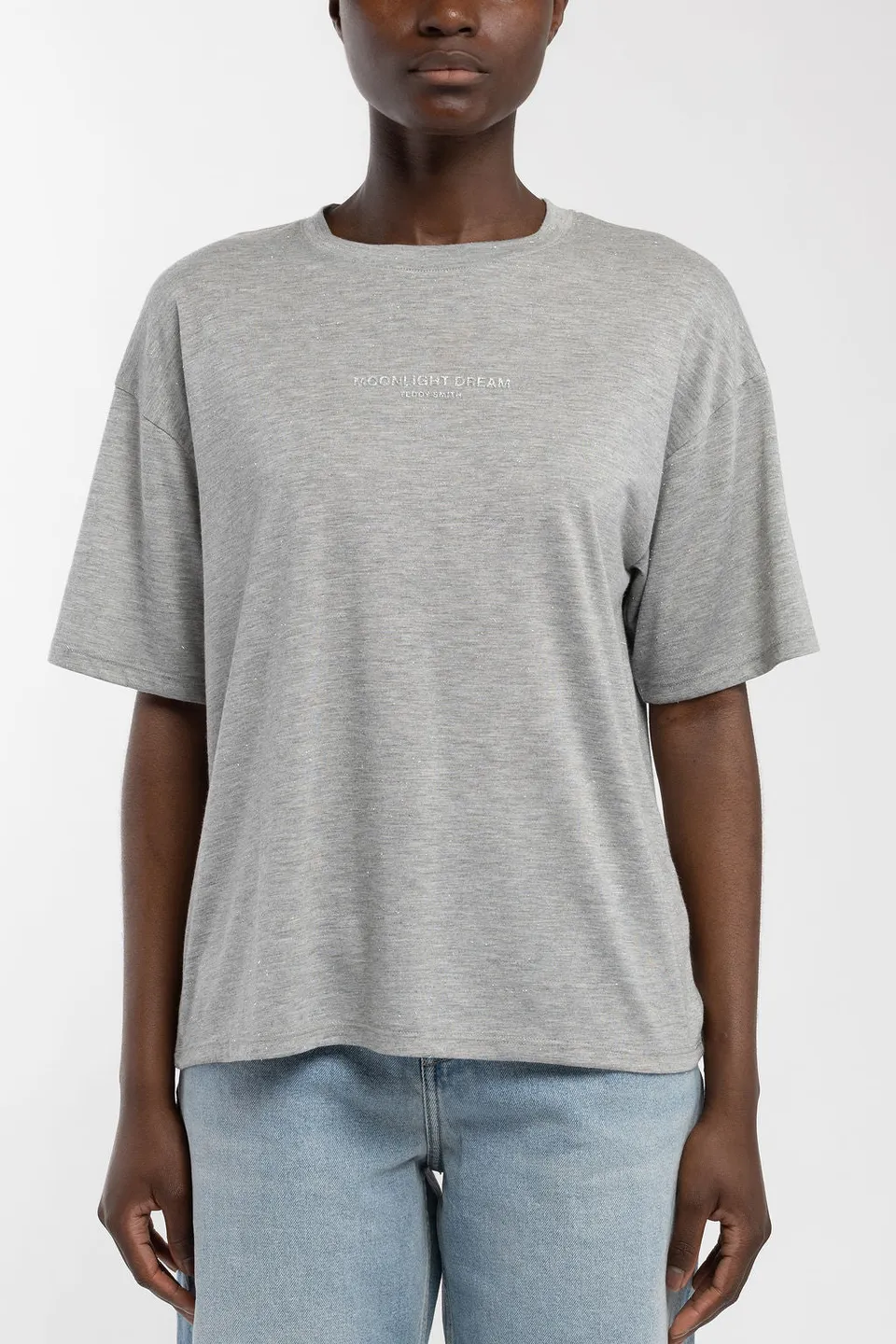 Teddy Smith T-LOUANE MC t-shirt femme gris chiné fil métallisé