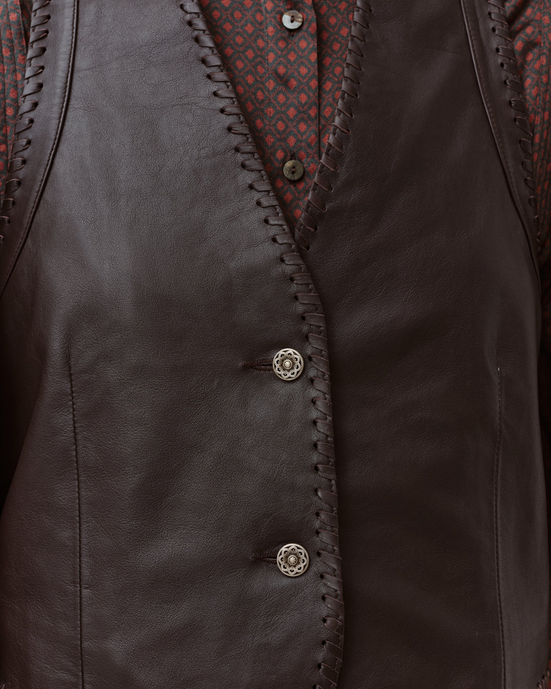 Diega Gamo gilet femme cuir vachette chocolat tressé