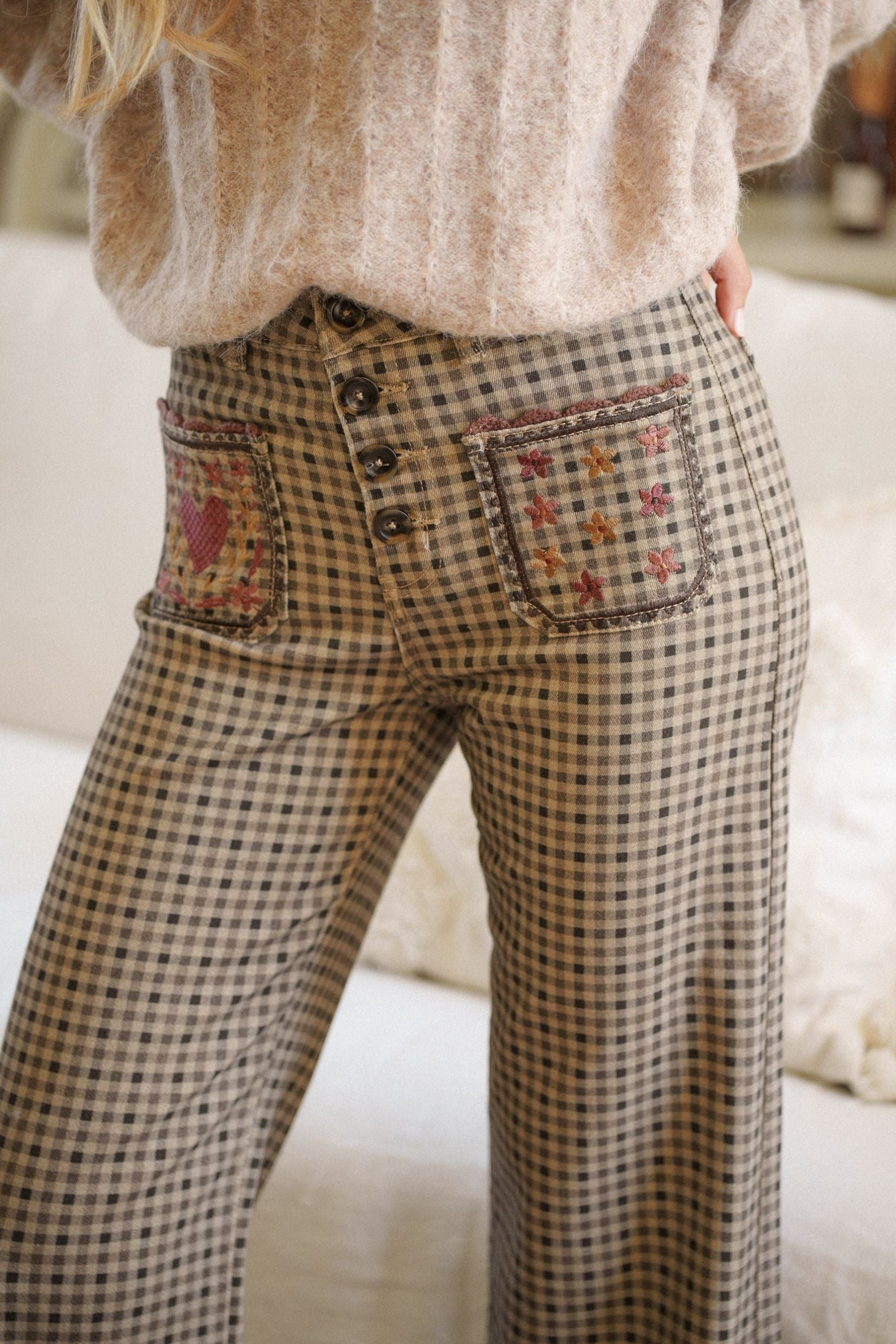 Maison Onado Johanne pantalon wide vichy taupe
