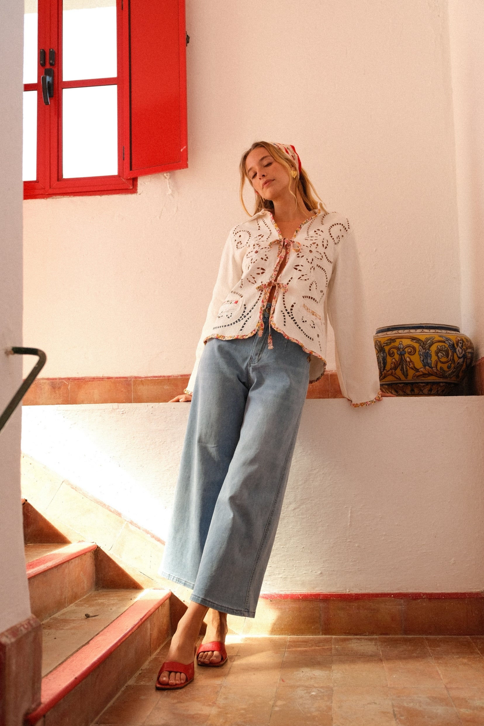 Maison Onado Mia jean wide 7/8 délavé clair coton