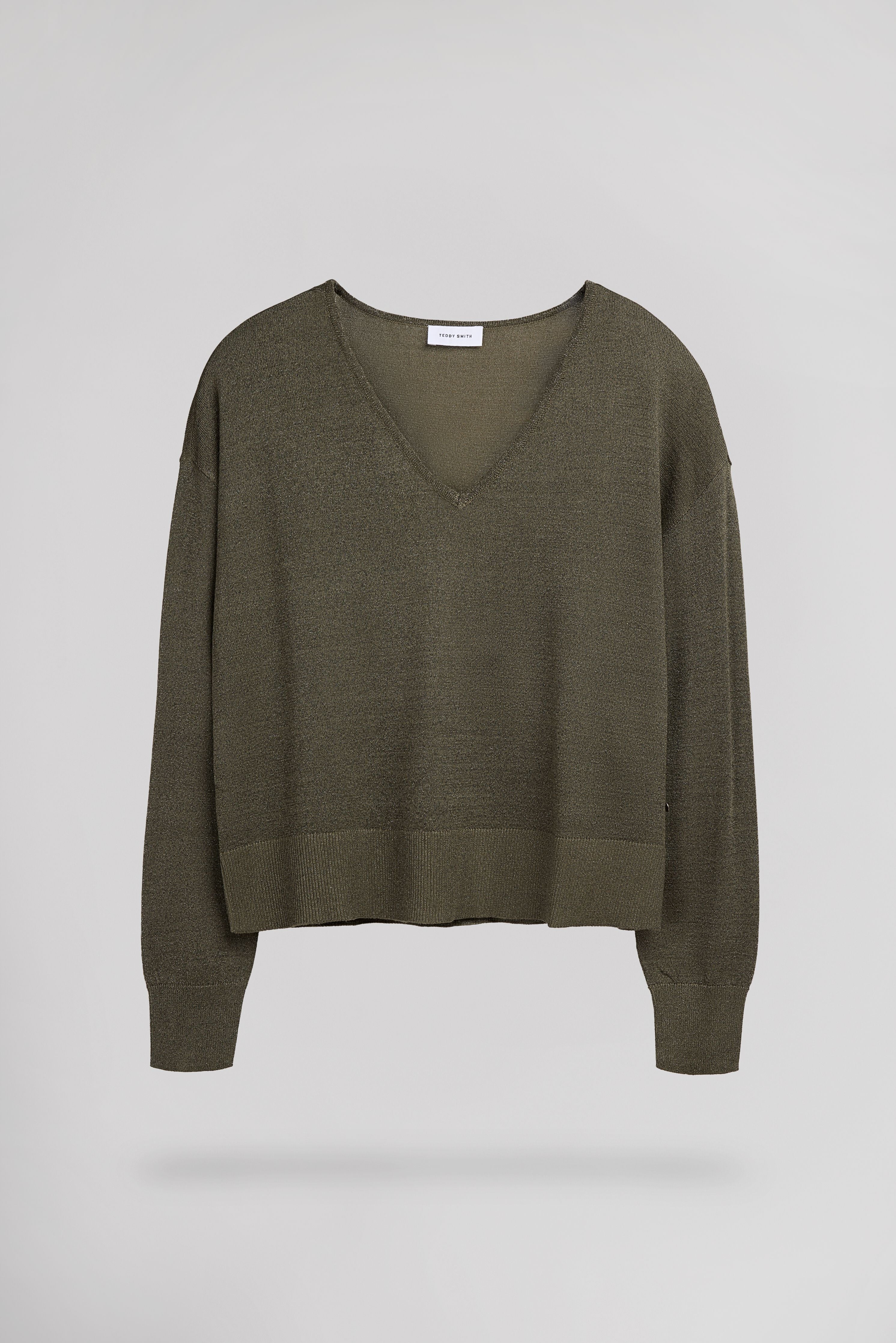 Teddy Smith P-Lizie pull col V kaki lurex femme