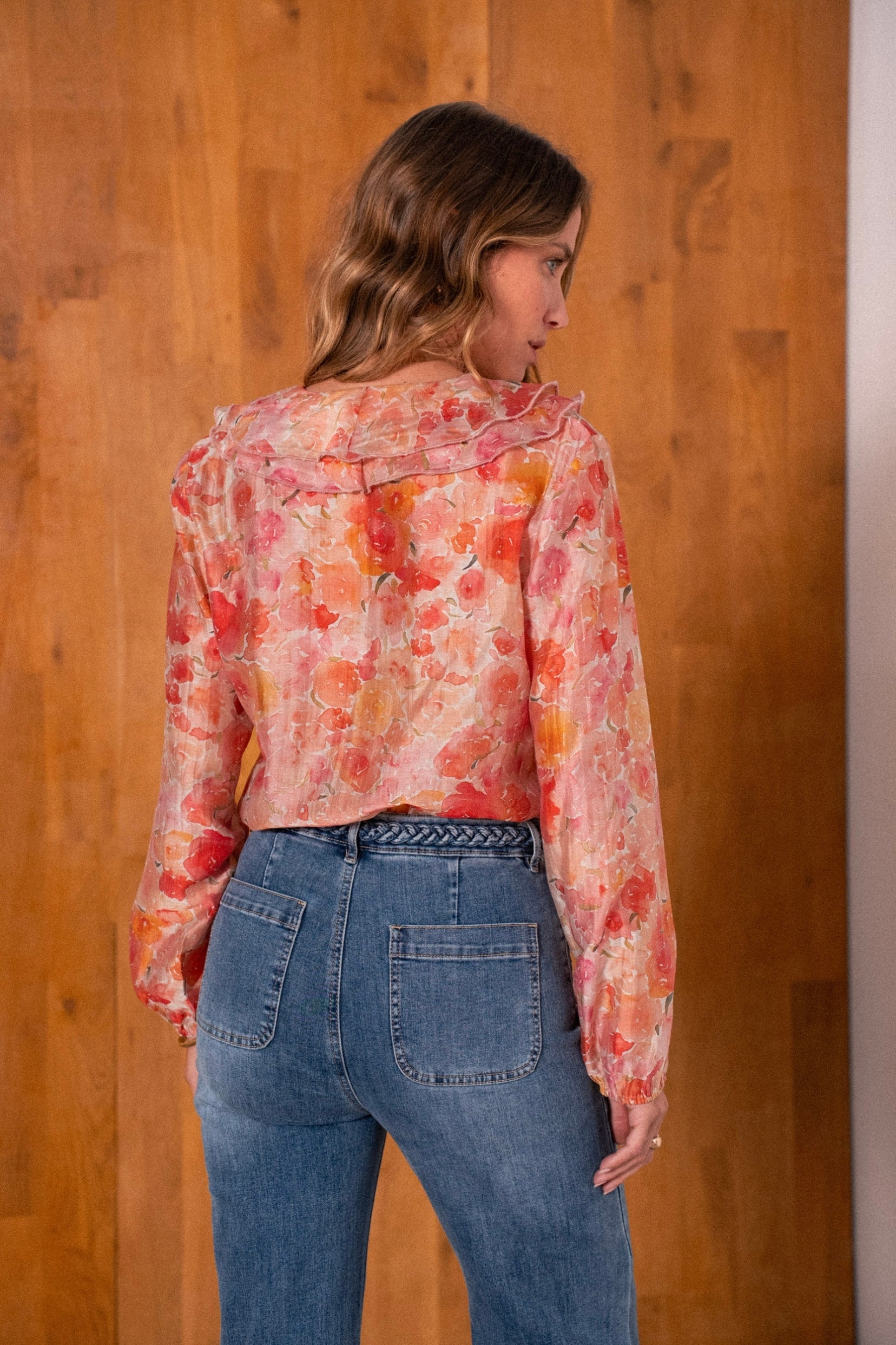 Maison Onado Romance blouse volants rouge corail