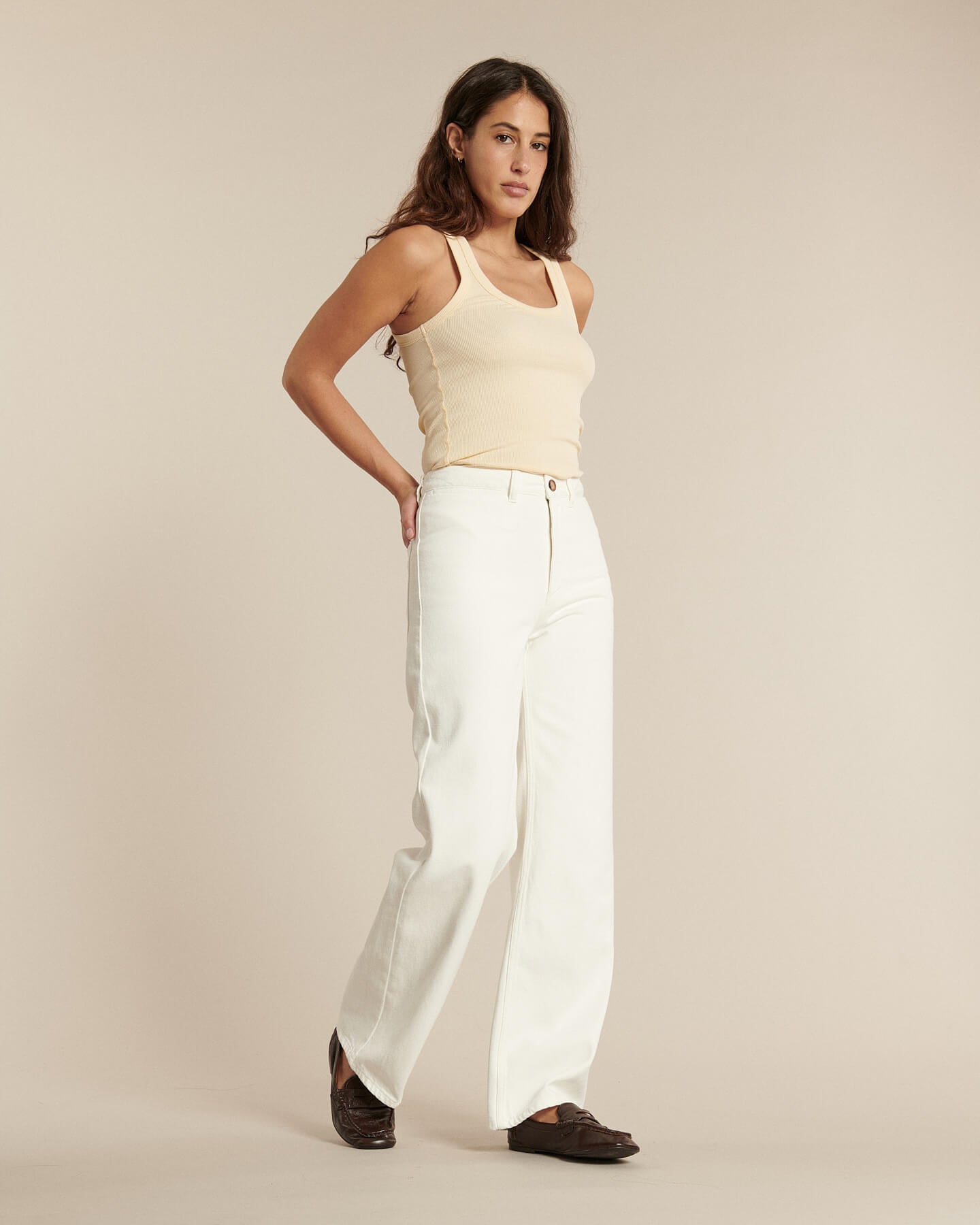 Labdip Swann White jean large taille haute blanc